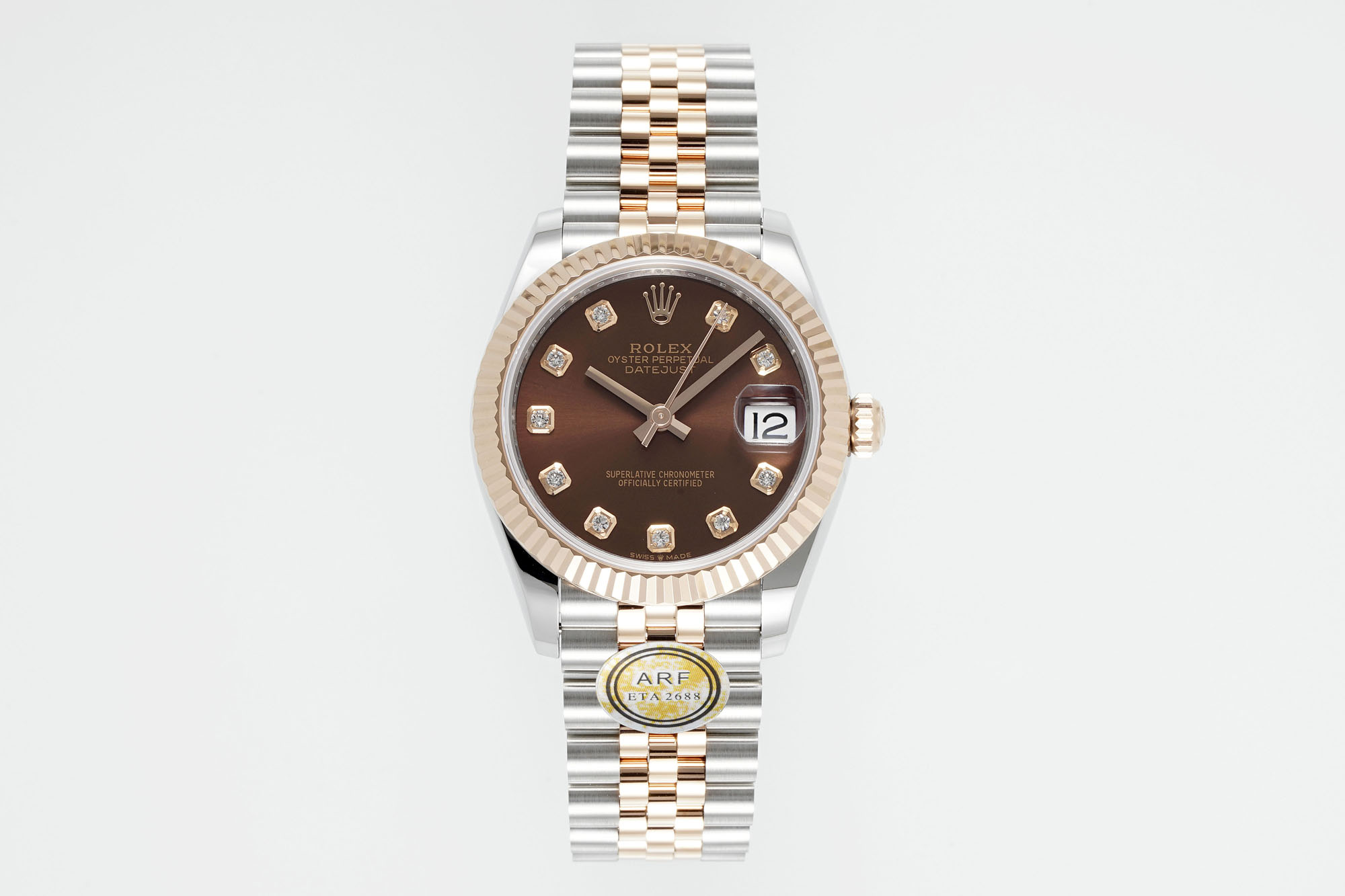 Rolex Datejust Brown Diamond - Set Dial Two - Tone (Stainless Steel & Rose Gold) Watch, 31mm, ETA 2688 Movement