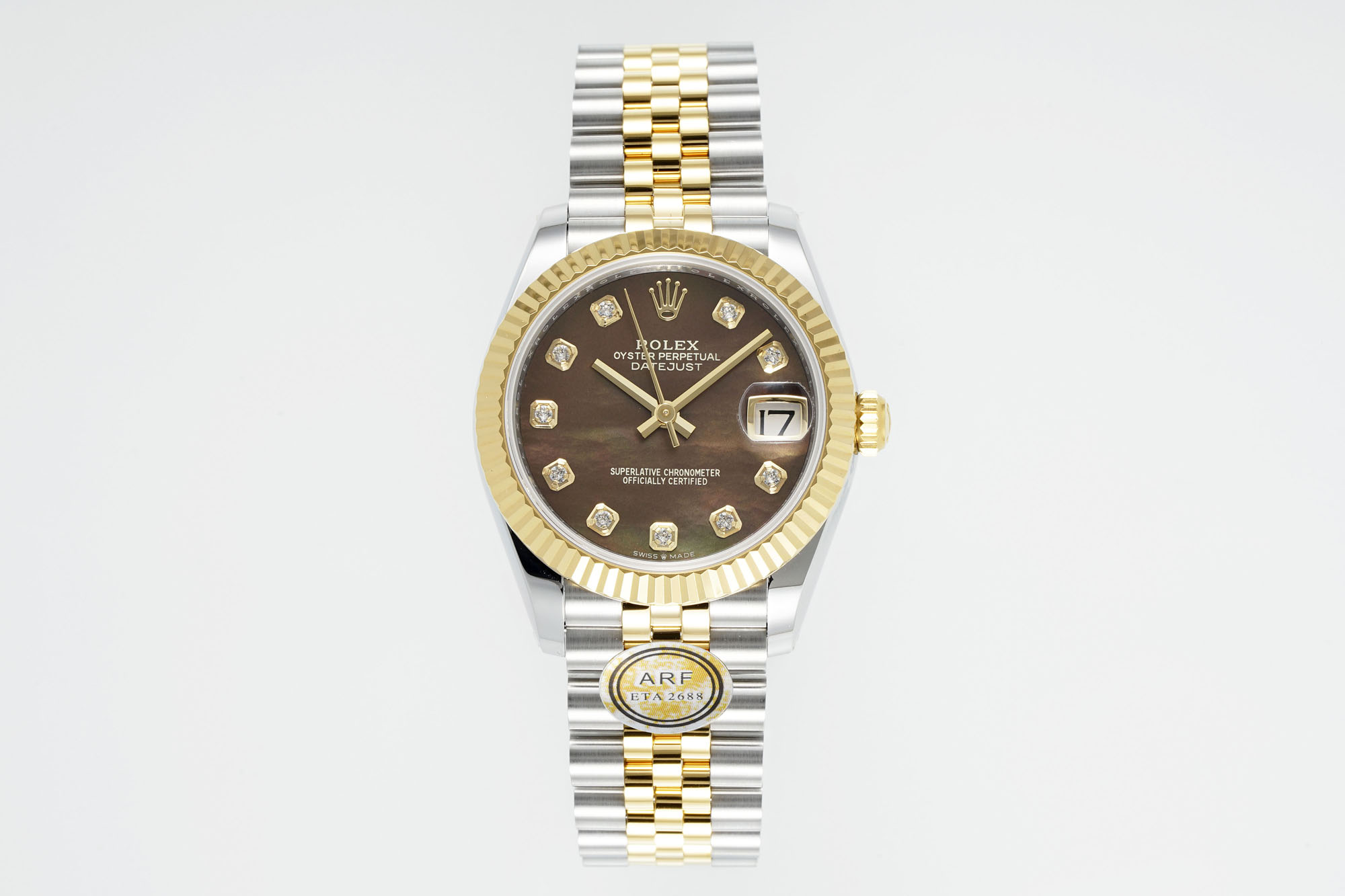 Rolex Datejust Brown Mother - of - Pearl Diamond - Set Dial Two - Tone Watch, 31mm, ETA 2688 Movement