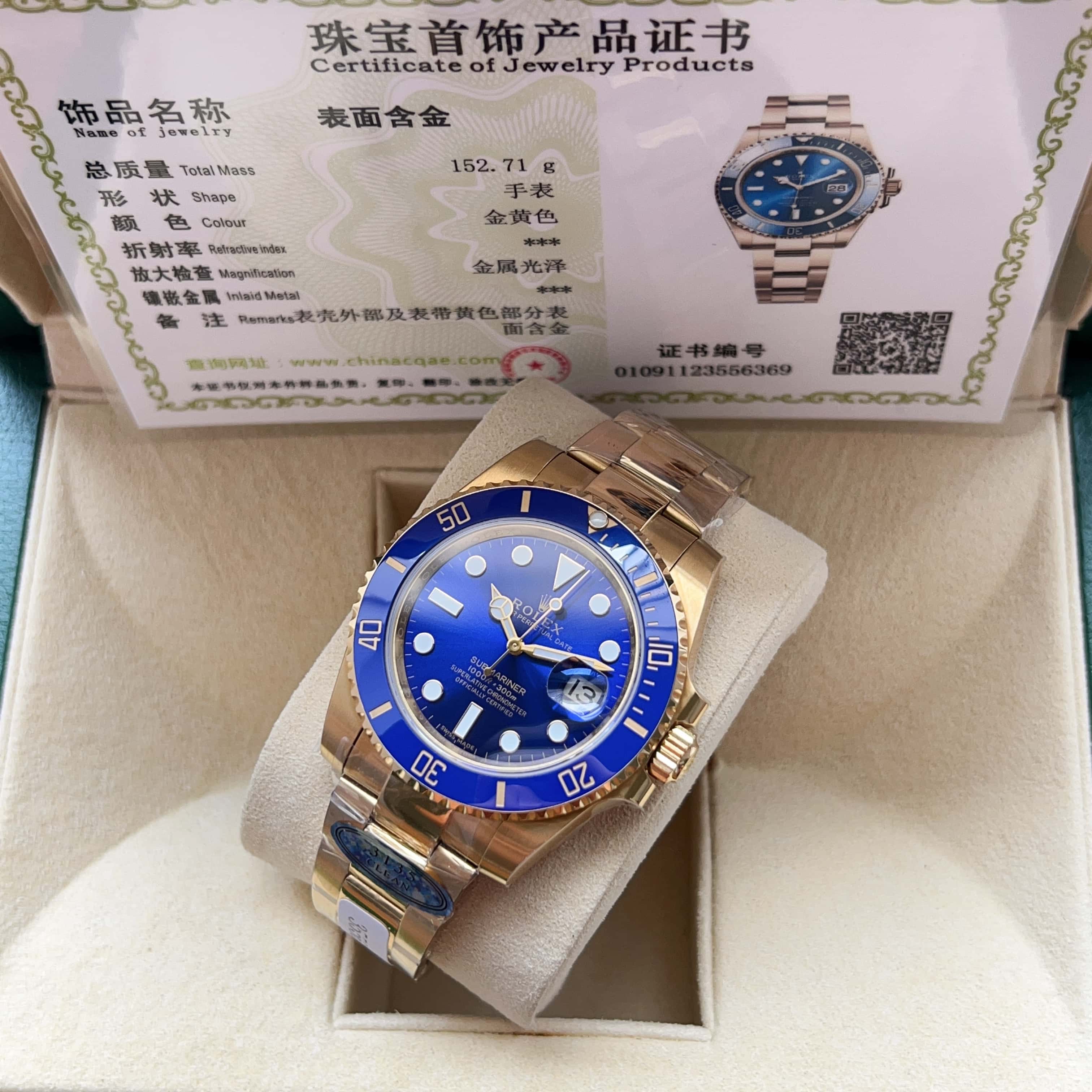 Rolex Submariner Blue Dial Yellow Gold Watch, 40mm, Calibre 3235 Movement