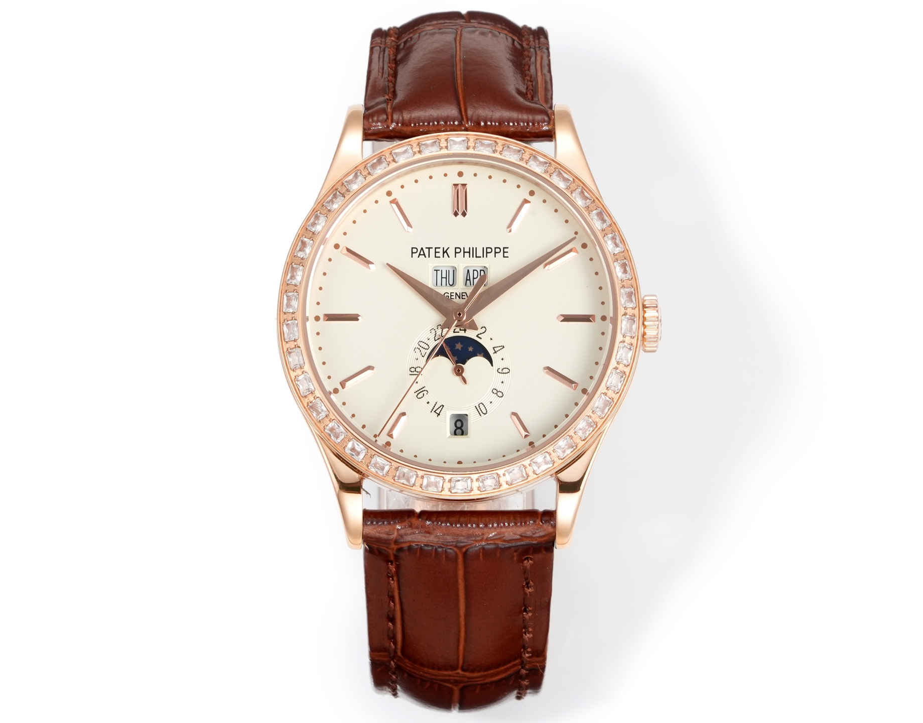 Patek Philippe Perpetual Calendar Moon Phase Diamond - Set Rose Gold Watch, 38mm, Calibre 324 S QA LU 24 H Movement