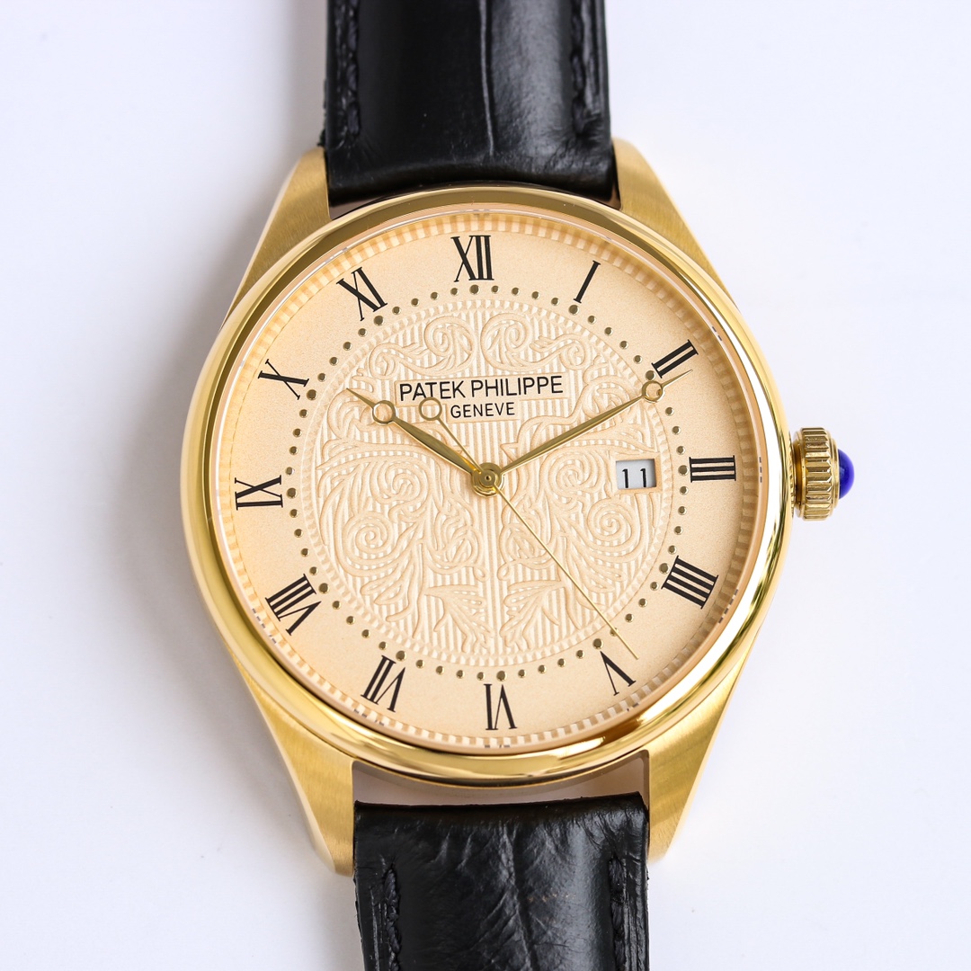 Patek Philippe Calatrava Engraved Gold Dial Yellow Gold Watch, 39mm, Automatic Movement