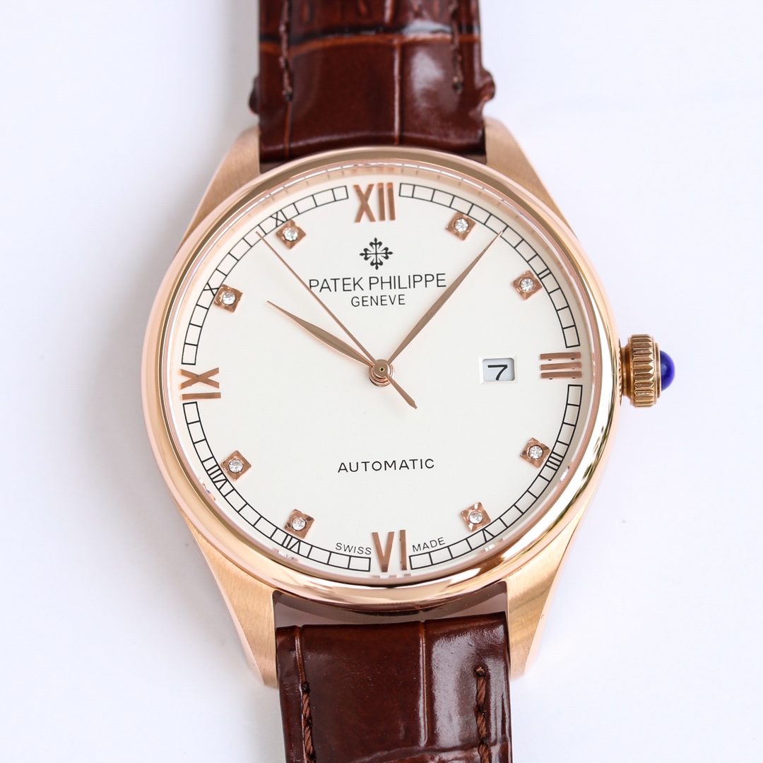 Patek Philippe Calatrava Diamond - Set White Dial Rose Gold Watch, 39mm, Automatic Movement
