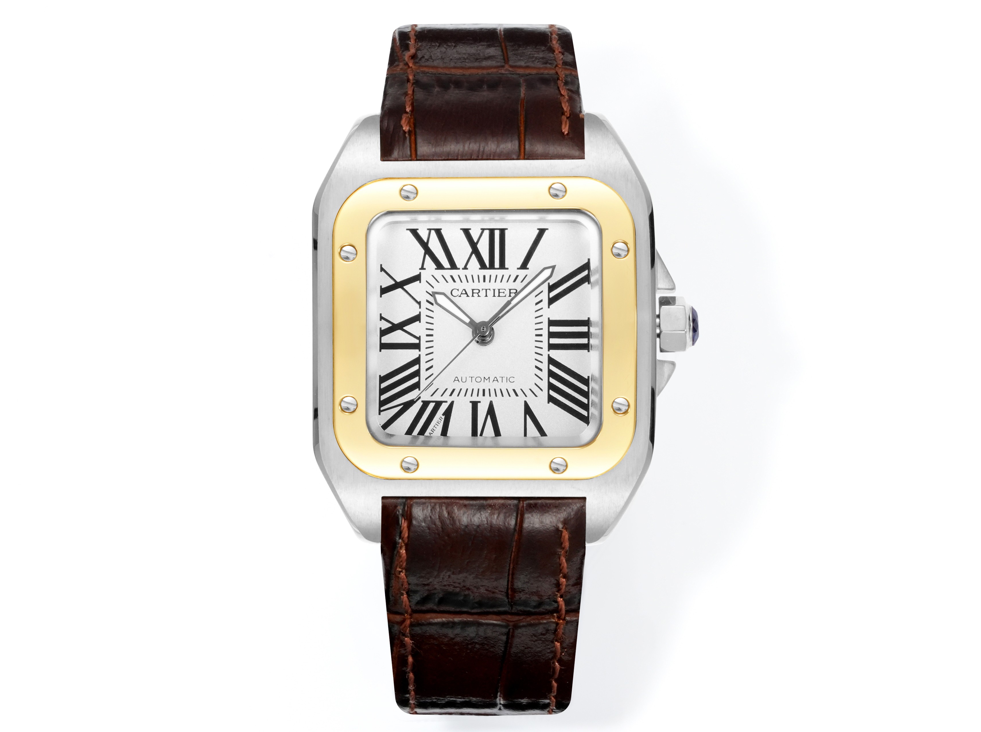 Cartier Santos 100 Two - Tone Silver Dial Watch, 38mm×38mm, Automatic Movement