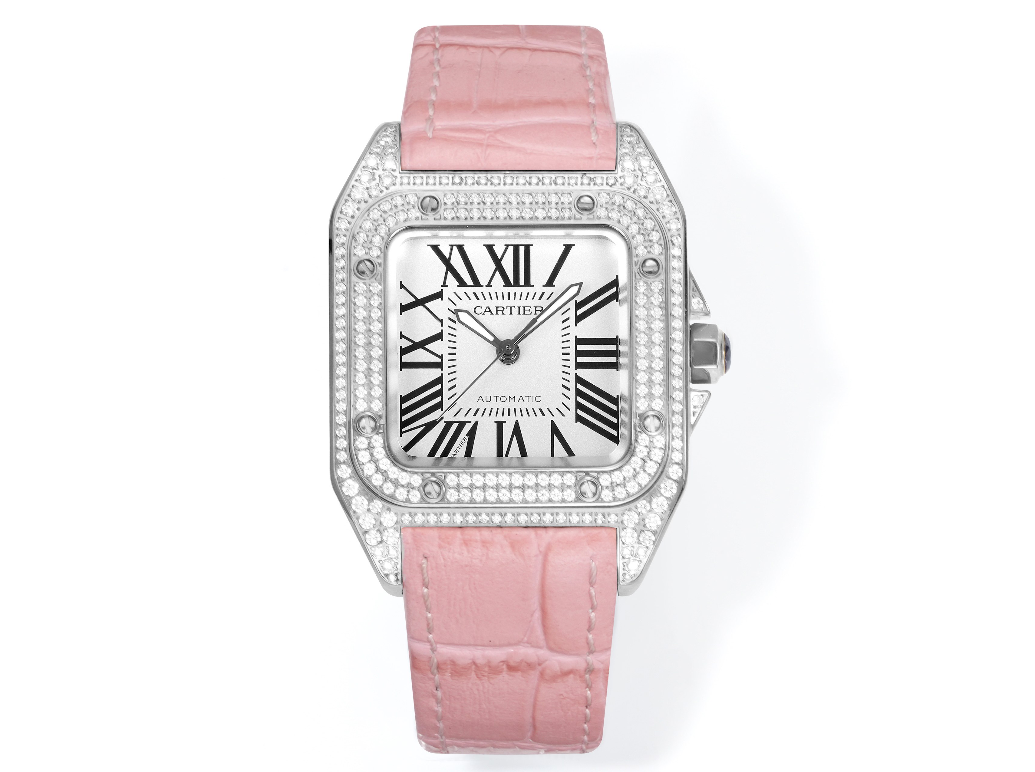 Cartier Santos 100 Diamond - Set Silver Dial Watch, 38mm×38mm, Automatic Movement