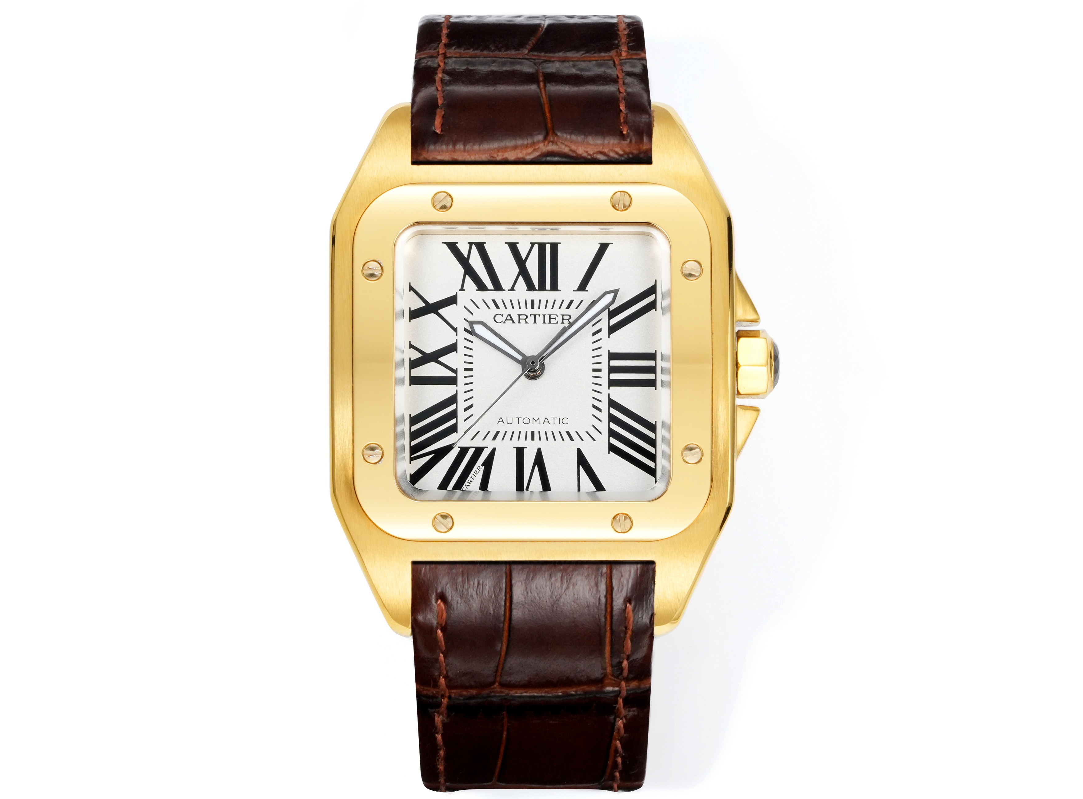 Cartier Santos 100 Yellow Gold White Dial Watch, 38mm×38mm, Automatic Movement