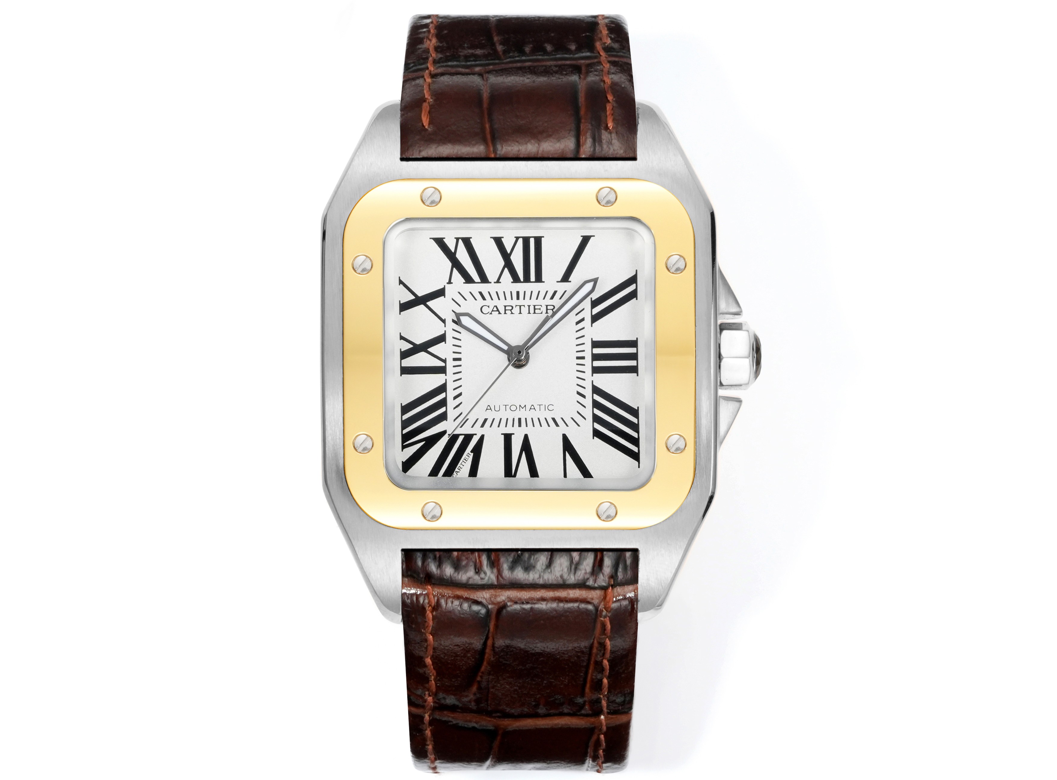 Cartier Santos 100 Two - Tone White Dial Watch, 38mm×38mm, Automatic Movement