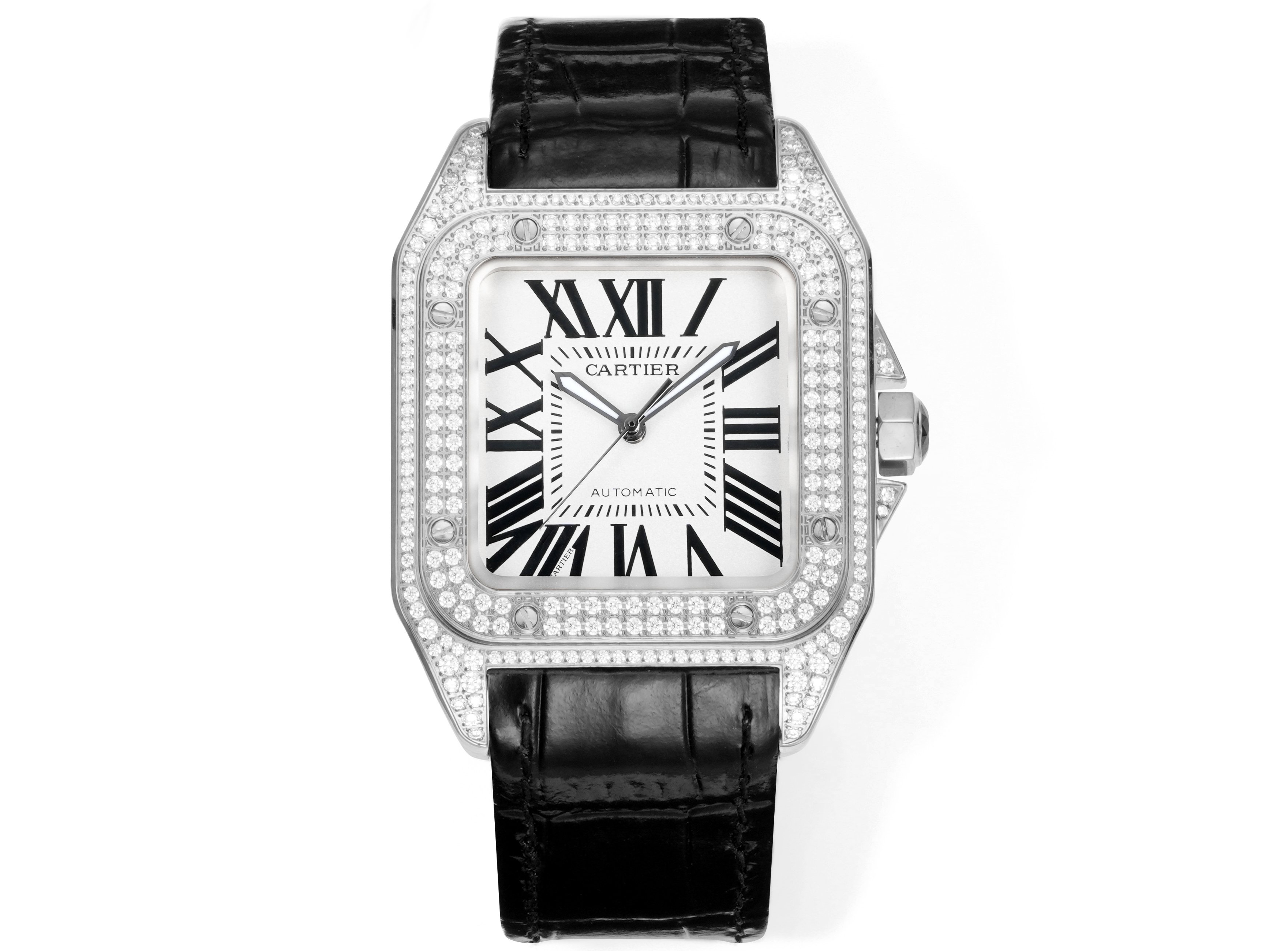 Cartier Santos 100 Diamond - Set White Dial Watch, 38mm×38mm, Automatic Movement