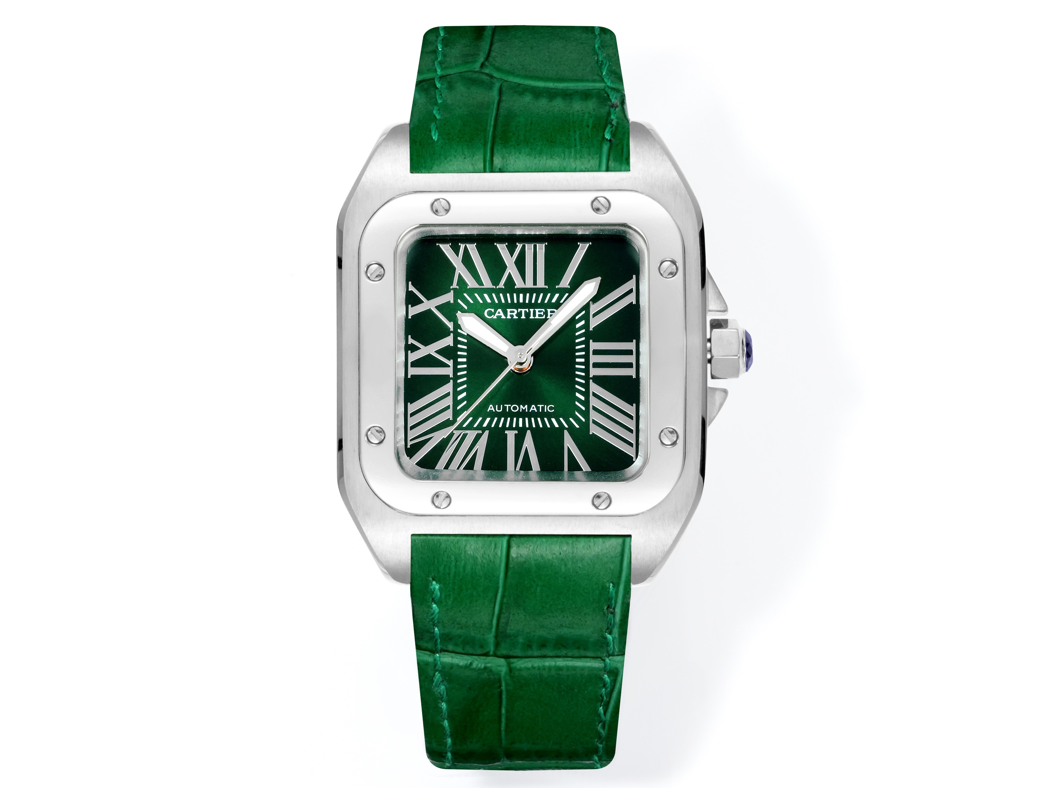 Cartier Santos 100 Green Dial Watch, 38mm×38mm, Automatic Movement