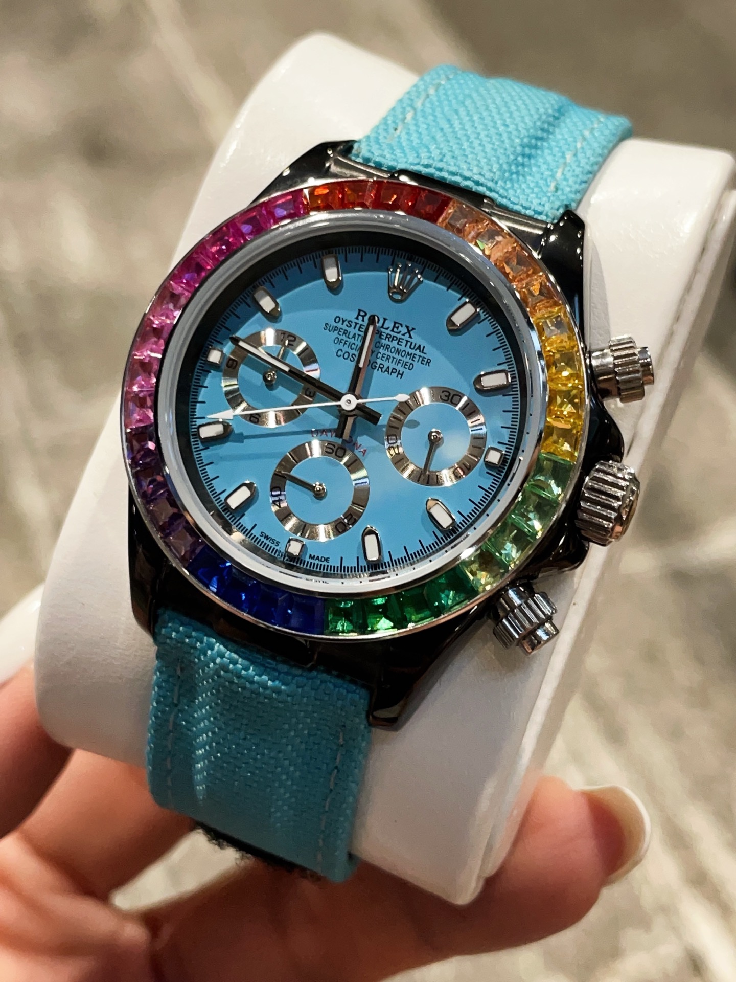 Rolex Cosmograph Daytona Rainbow Diamond - Set Tiffany Blue Dial Watch, 40mm, Automatic Movement
