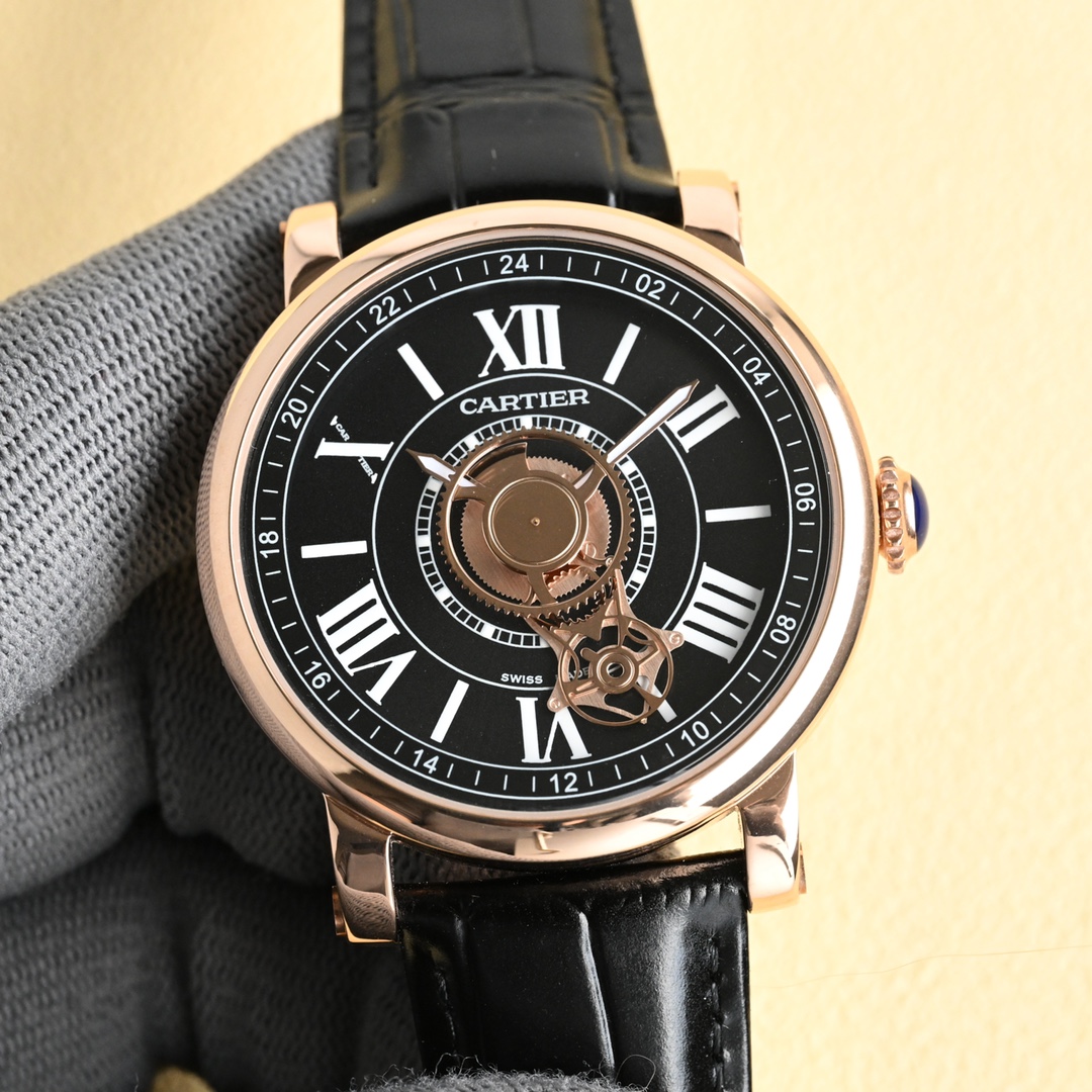 Cartier Tourbillon Black Dial Watch, 42mm, Manual - Winding Movement