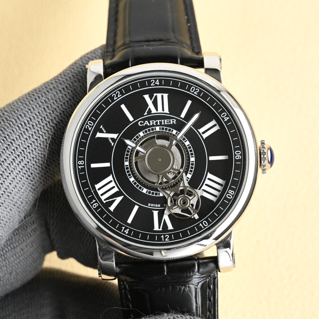 Cartier Tourbillon Black Dial Watch, 42mm, Manual - Winding Movement Description