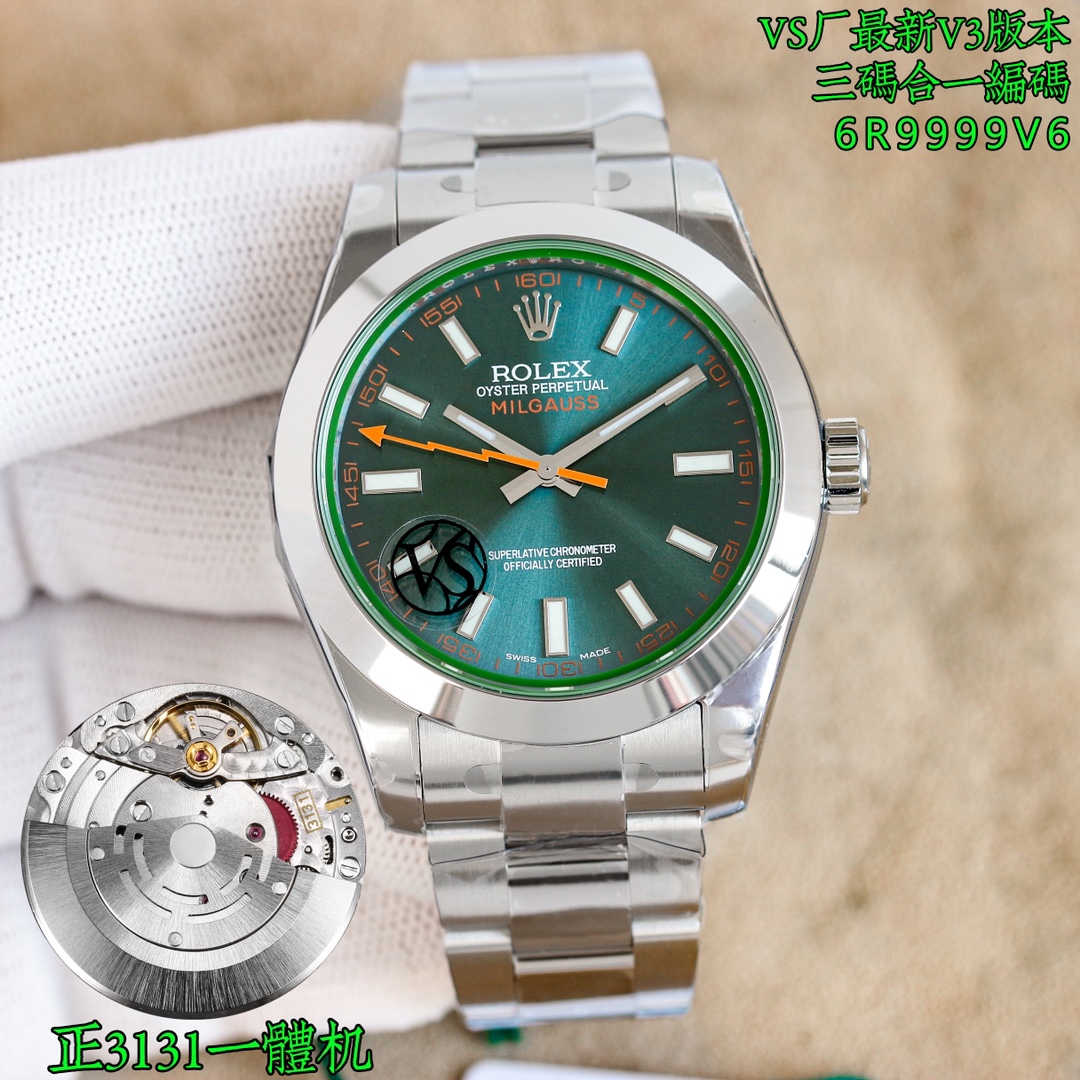 Rolex Milgauss Green Dial Stainless Steel Watch, 40mm, 3131 Movement