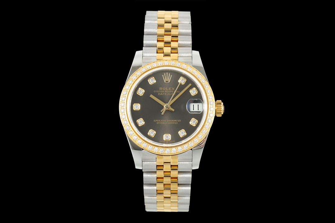 Rolex Datejust Diamond - Set Black Dial Two - Tone (Stainless Steel & Yellow Gold) Watch, 31mm, Automatic Movement