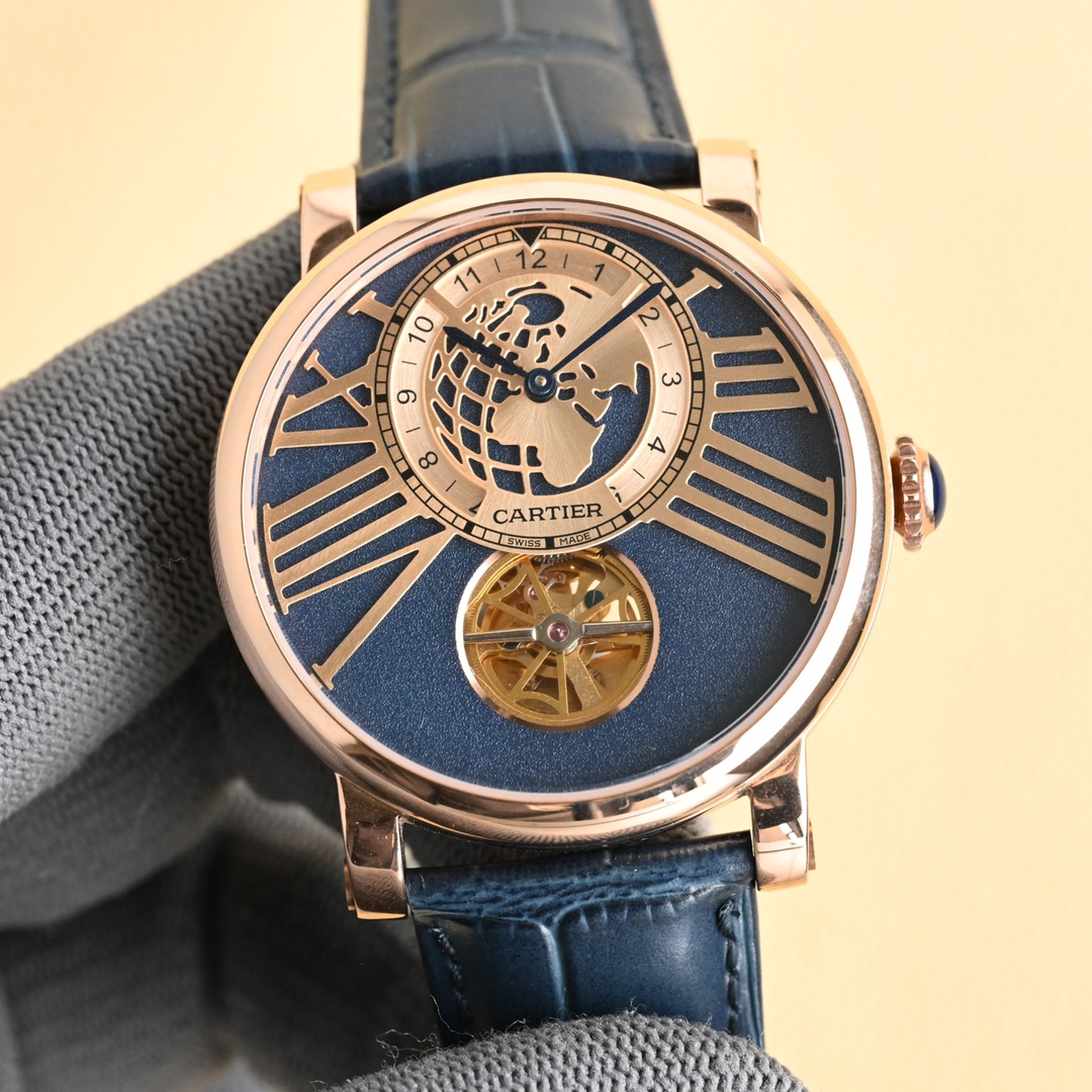 Cartier Tourbillon Blue Dial Rose Gold Watch, 40mm, Manual Mechanical Movement