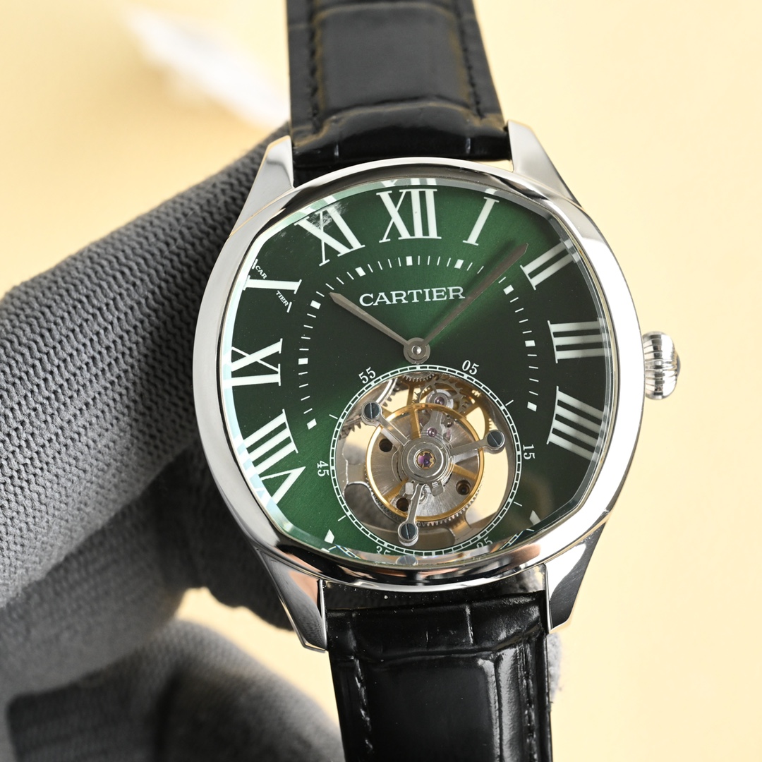 Cartier Tourbillon Black Dial Stainless Steel Watch, 40mm, Manual Mechanical Movement