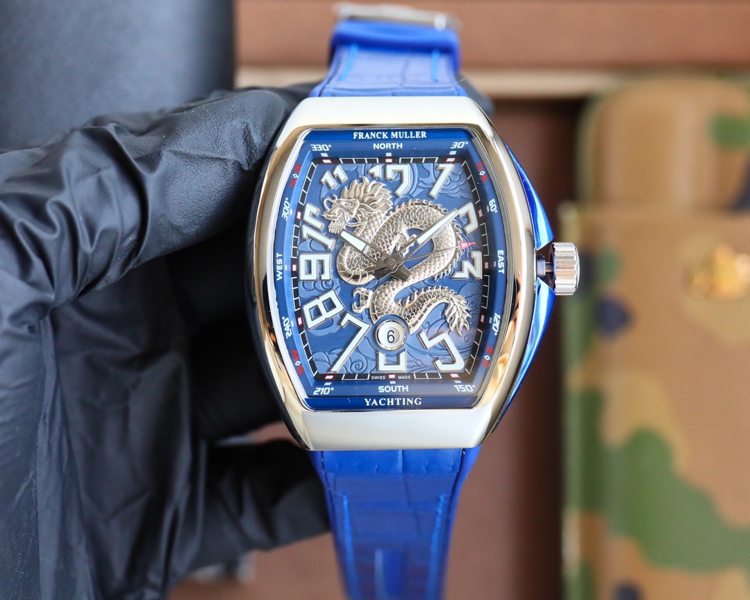 Franck Muller Yachting Dragon King Blue Dial Stainless Steel Watch, 45mm, Automatic Movement