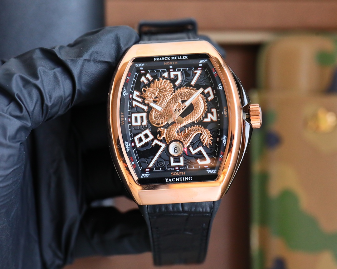 Franck Muller Yachting Dragon King Black Dial Rose Gold Watch, 45mm, Automatic Movement