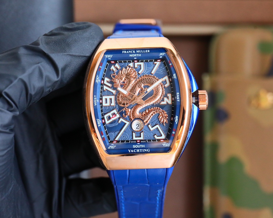 Franck Muller Yachting Dragon King Blue Dial Rose Gold Watch, 45mm, Automatic Movement
