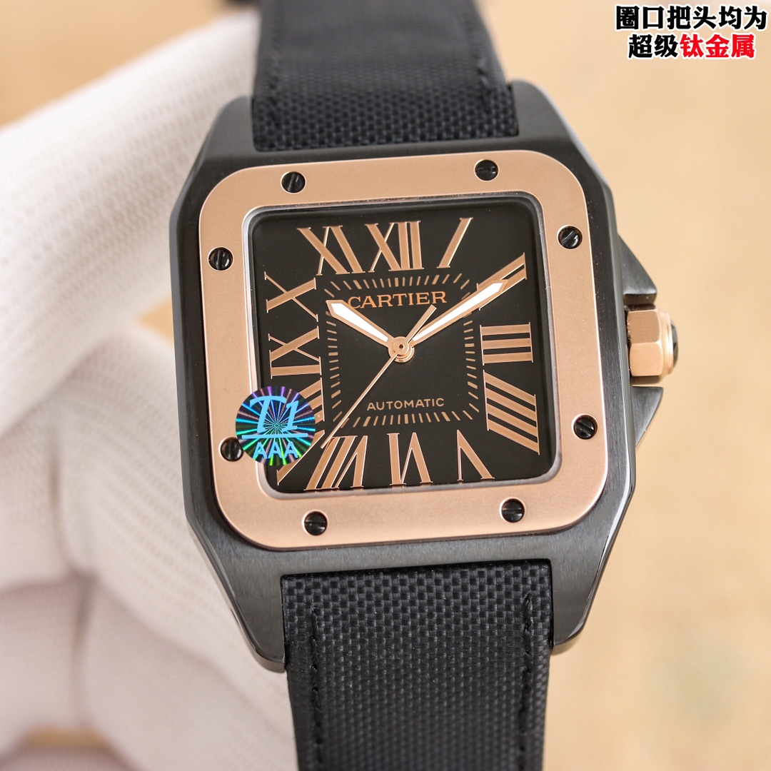 Cartier Santos - de - Cartier Black Dial Titanium & Rose Gold Watch, 39.8mm, Automatic Movement