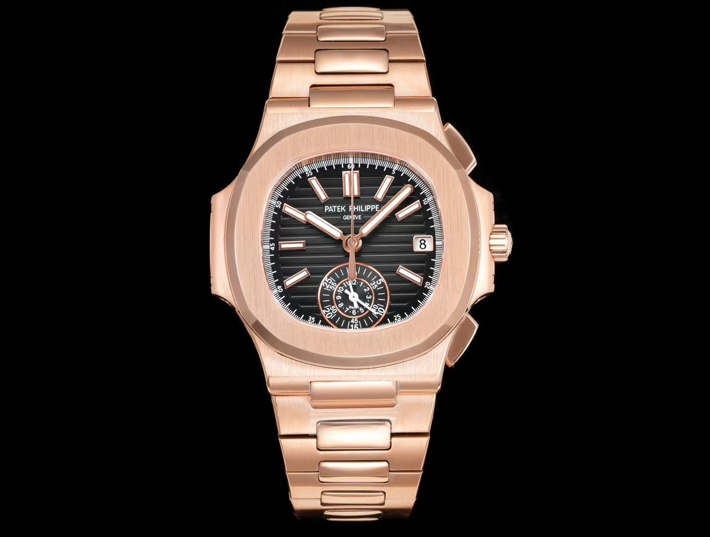 Patek Philippe Nautilus Black Dial Rose Gold Watch, 40mm, Automatic Movement