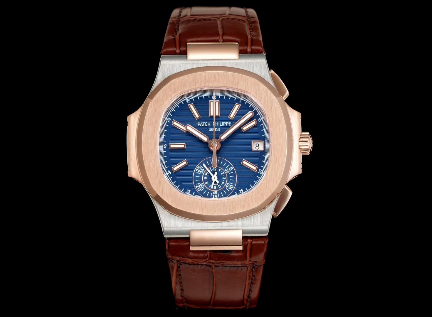 Patek Philippe Nautilus Blue Dial Stainless Steel & Rose Gold Watch, 40mm, Automatic Movement