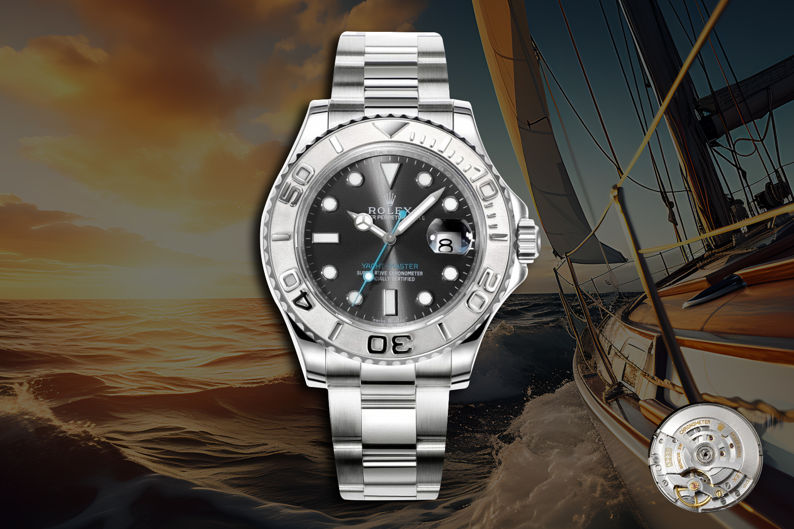 Rolex Yacht - Master Black Dial Stainless Steel Watch, 40mm, Automatic Movement