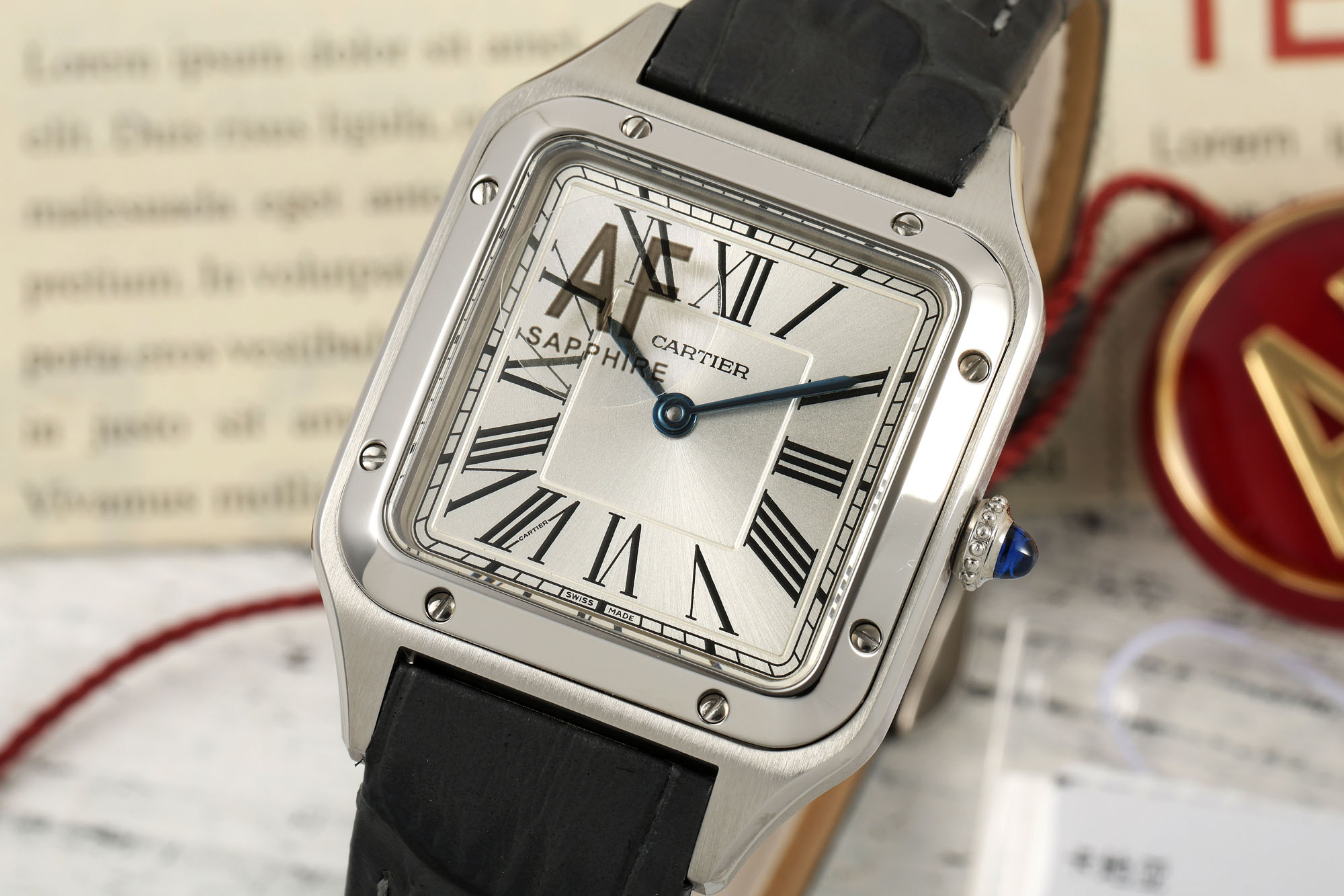 Cartier Santos Silver Dial Stainless Steel Watch, 38mm×27.5mm, Quartz Movement