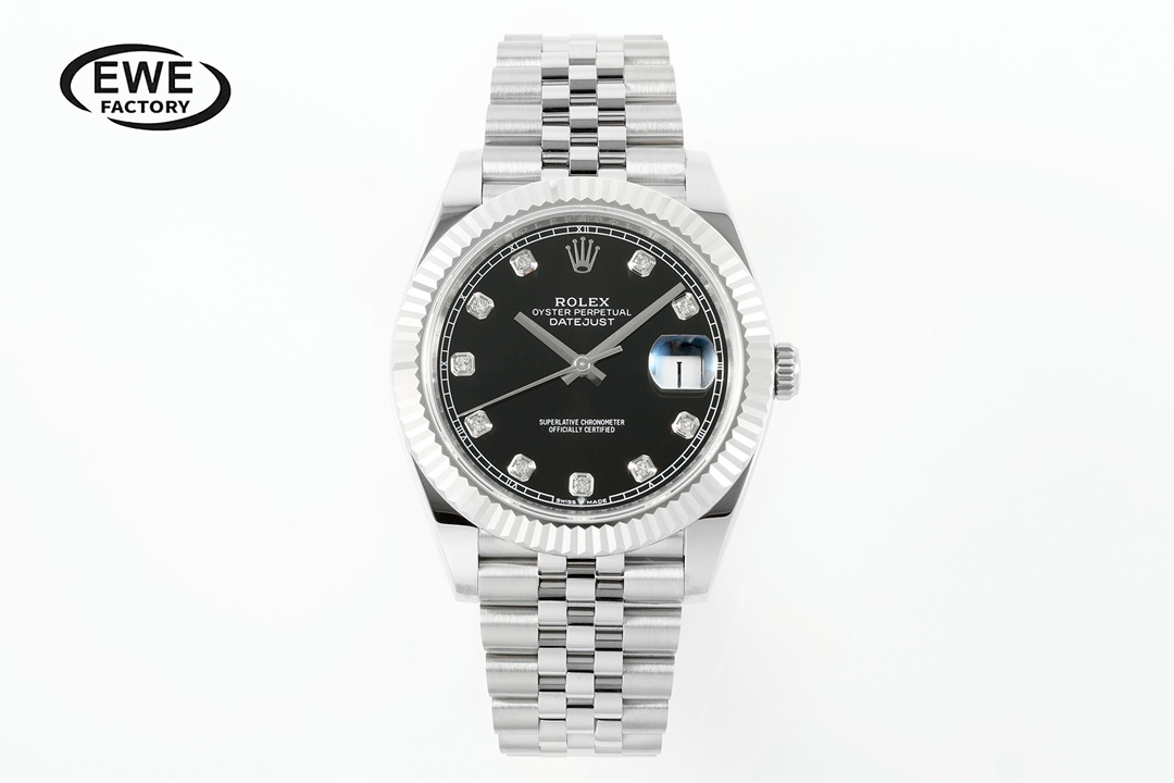 Rolex Datejust Diamond - Set Black Dial Stainless Steel Watch, 41mm, Automatic Movement