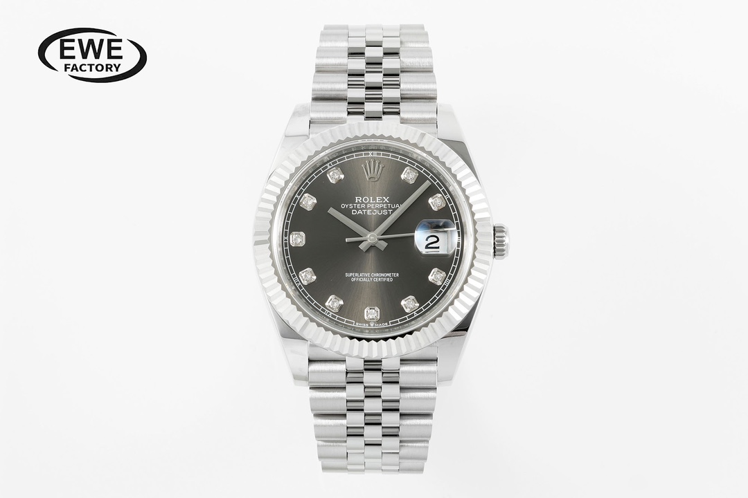 Rolex Datejust Diamond - Set Gray Dial Stainless Steel Watch, 41mm, Automatic Movement