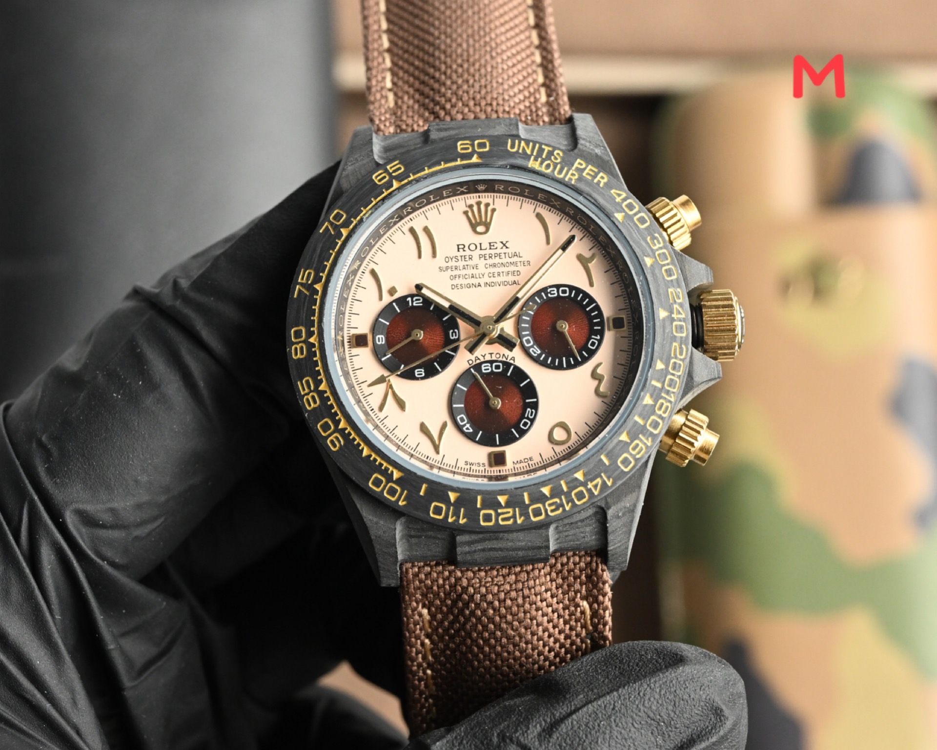 Rolex Daytona Custom Carbon - Case Champagne Dial Watch, 40mm, Automatic Movement
