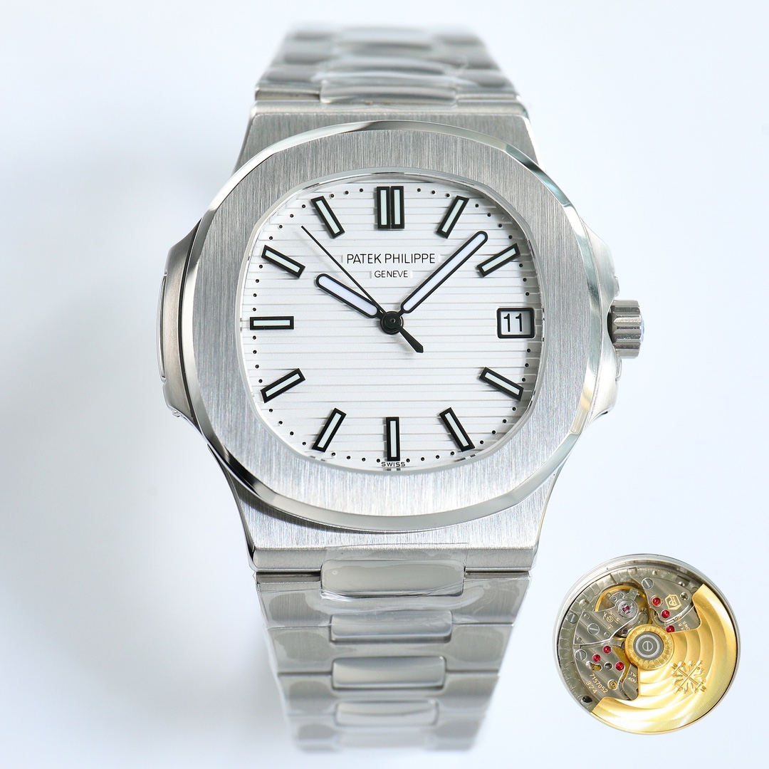 Patek Philippe Nautilus White Dial Stainless Steel Watch, 40mm, Automatic Movement