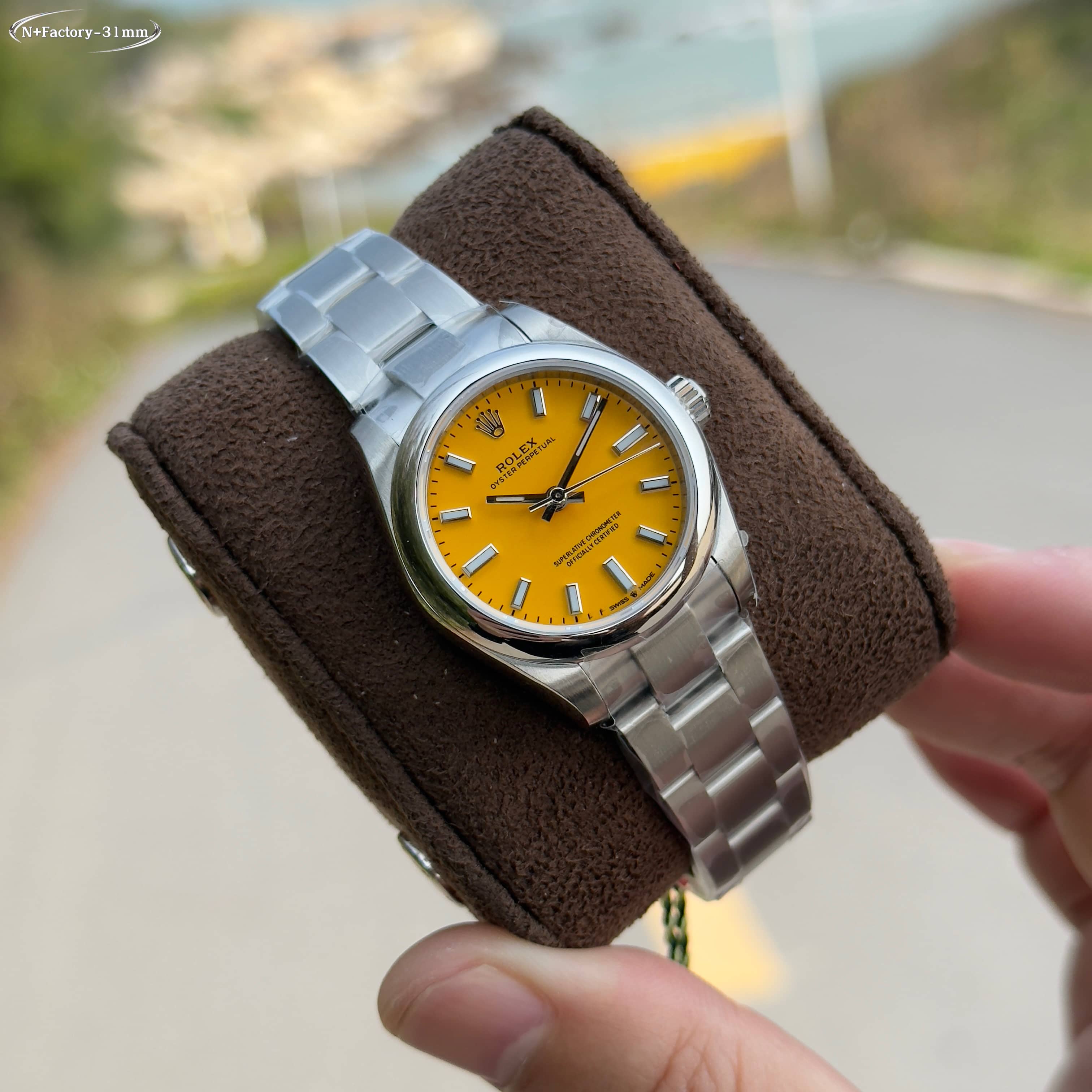 Rolex Oyster Perpetual Yellow Dial Stainless Steel Watch, 31mm, Automatic Movement