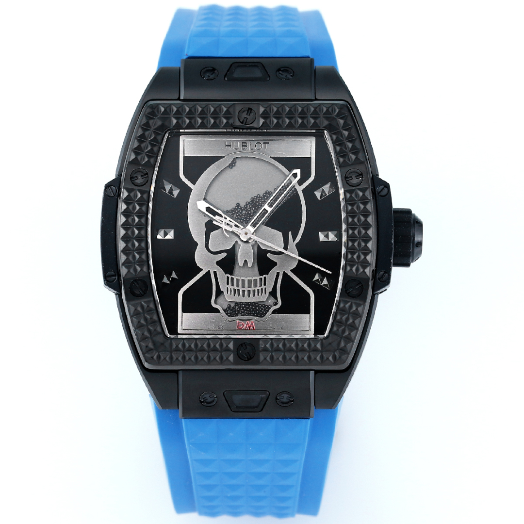 Hublot Spirit of Big Bang Depeche Mode Limited - Edition Skull Dial Blue Rubber Strap Watch, 42mm, Automatic Movement