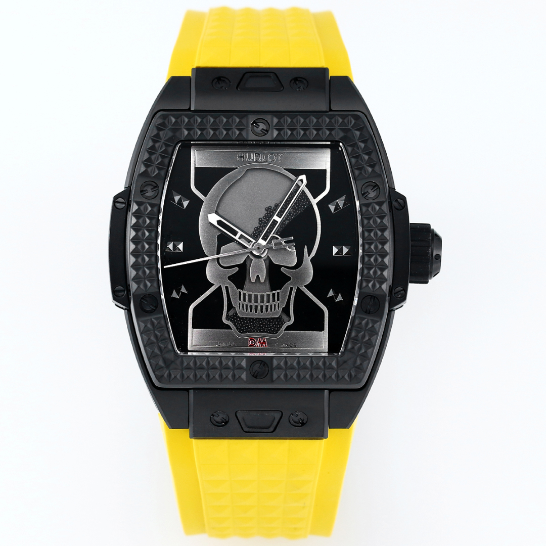 Hublot Spirit of Big Bang Depeche Mode Limited - Edition Skull Dial Yellow Rubber Strap Watch, 42mm, Automatic Movement
