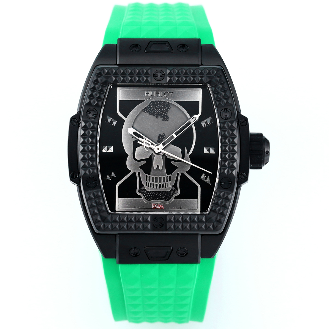 Hublot Spirit of Big Bang Depeche Mode Limited - Edition Skull Dial Green Rubber Strap Watch, 42mm, Automatic Movement