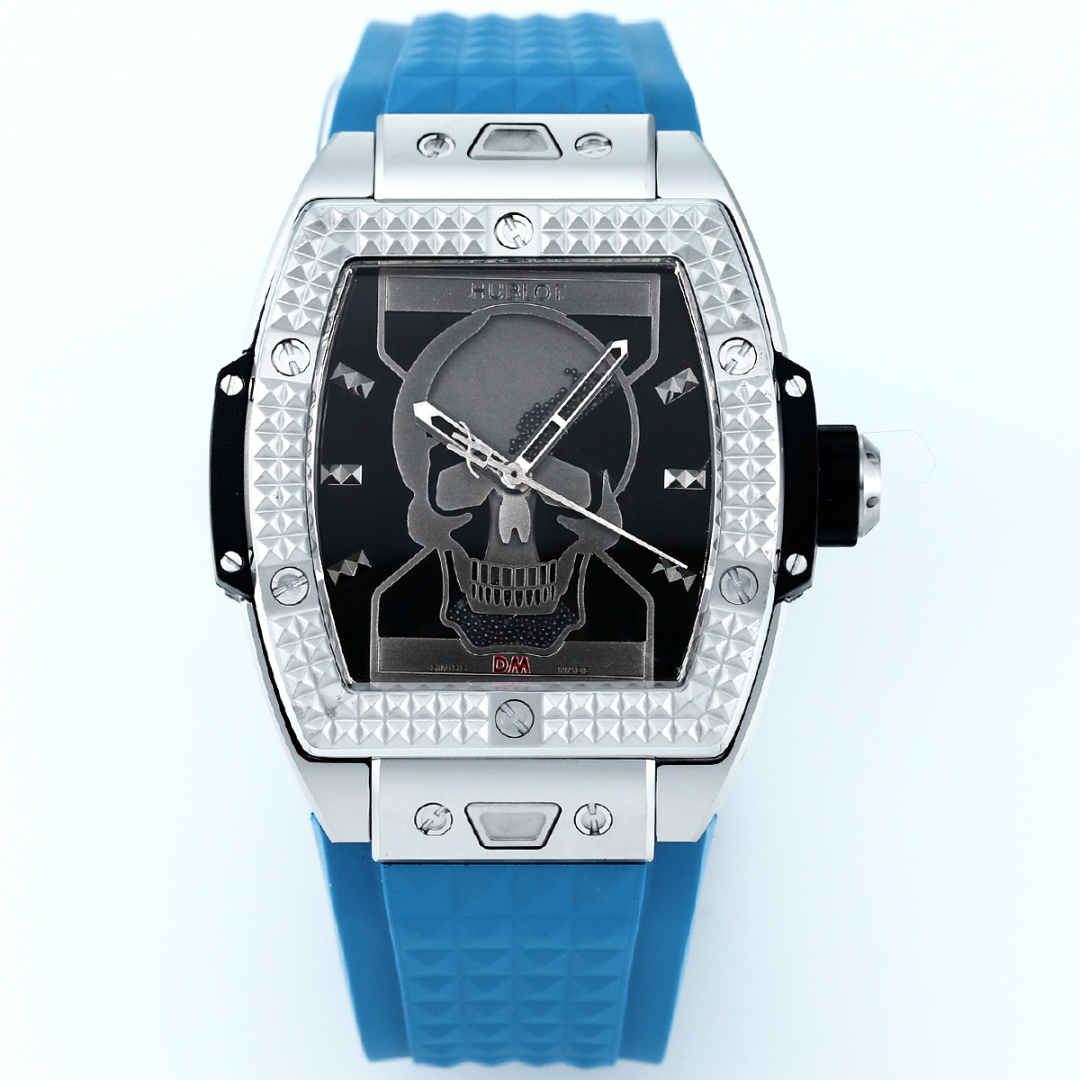Hublot Spirit of Big Bang Depeche Mode Limited - Edition Skull Dial Blue Rubber Strap Watch, 42mm, Automatic Movement