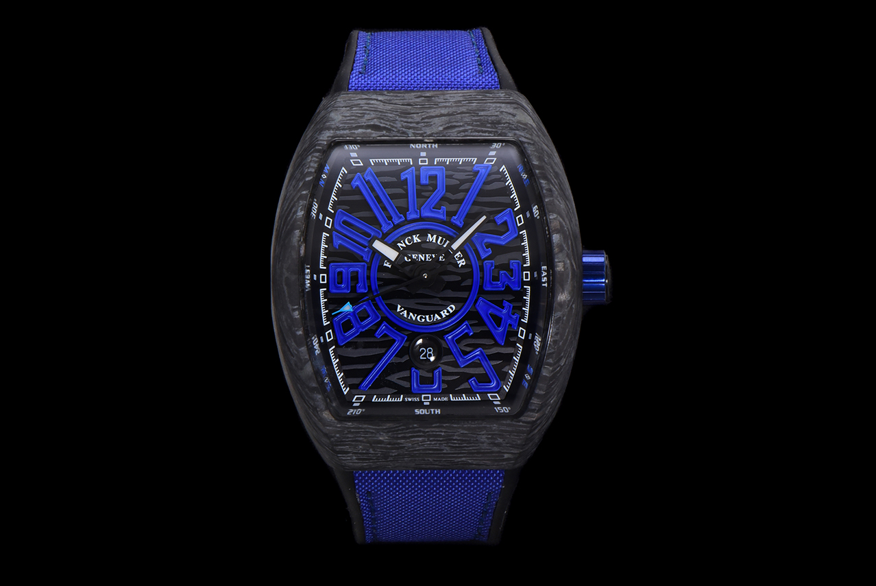 Franck Muller Vanguard Carbon - Case Blue Numerals Tonneau Watch, 45mm, Automatic Movement