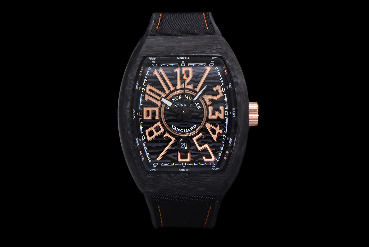 Franck Muller Vanguard Carbon - Composite Case Rose Gold Numerals Tonneau Watch, 45mm, Automatic Movement