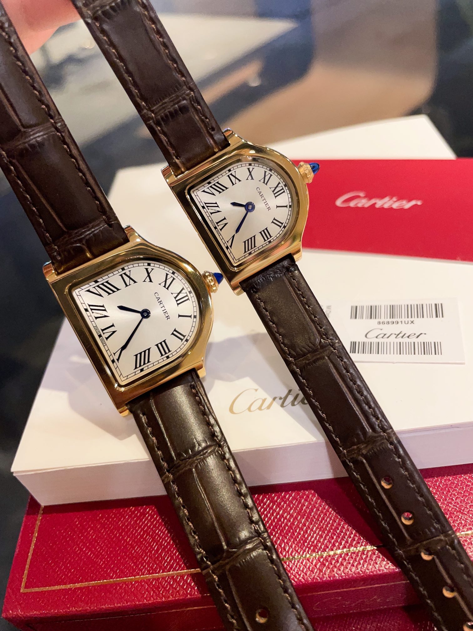 Cartier Tortue - Inspired Cream Dial 18K Gold Brown Leather Strap Watch, 30mm, Mechanical Movement