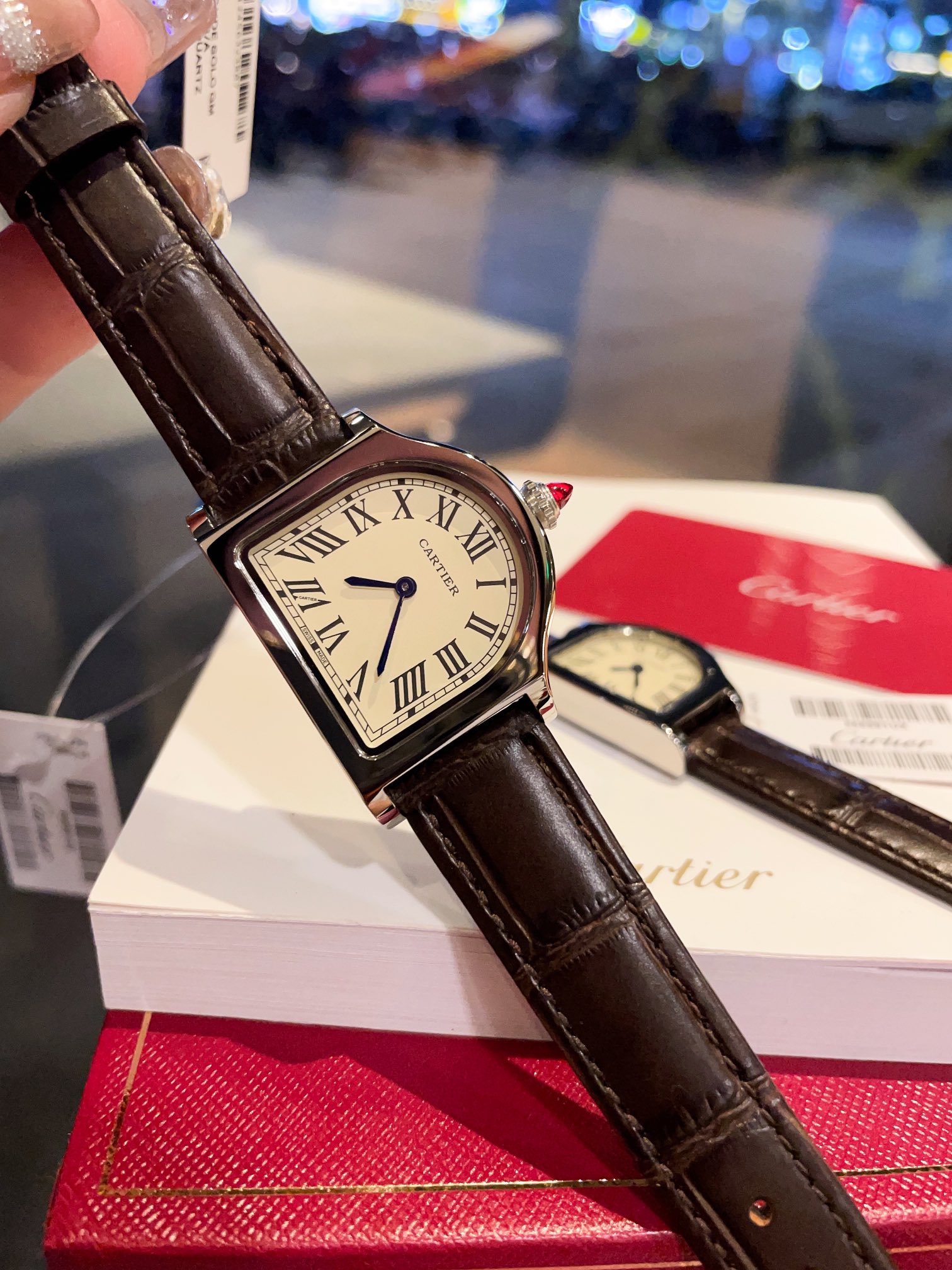 Cartier Tortue - Inspired Cream Dial Brown Leather Strap Watch, 30mm, Quartz Movement