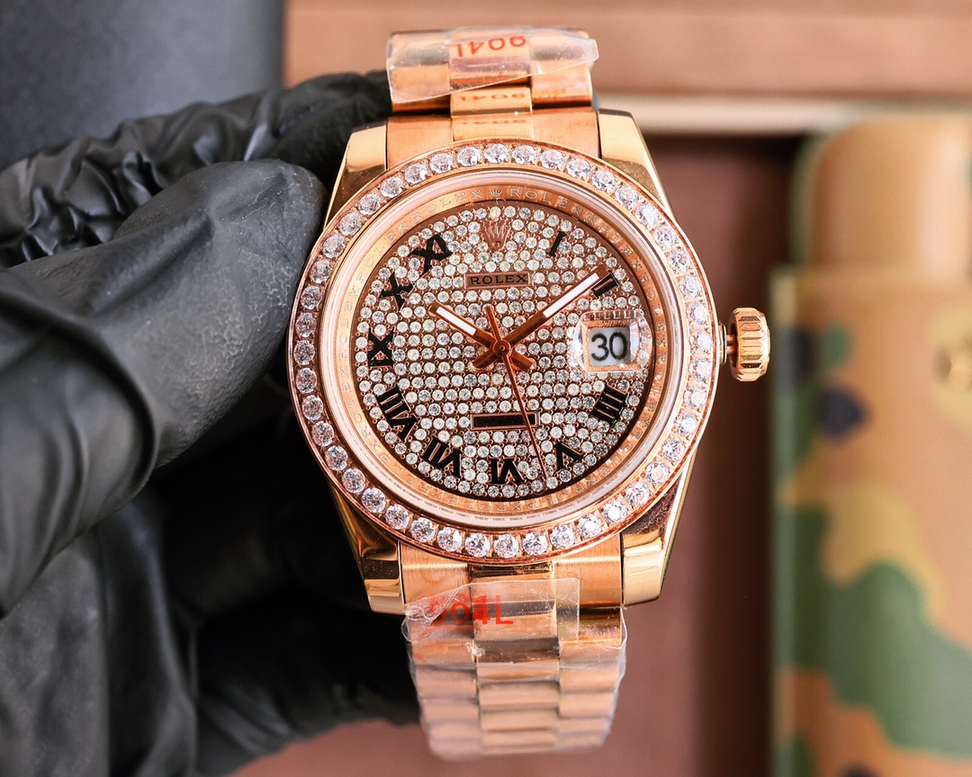 Rolex Datejust Diamond - Paved Dial Roman Numerals 18K Rose Gold Watch, 36mm, Calibre 3235 Movement