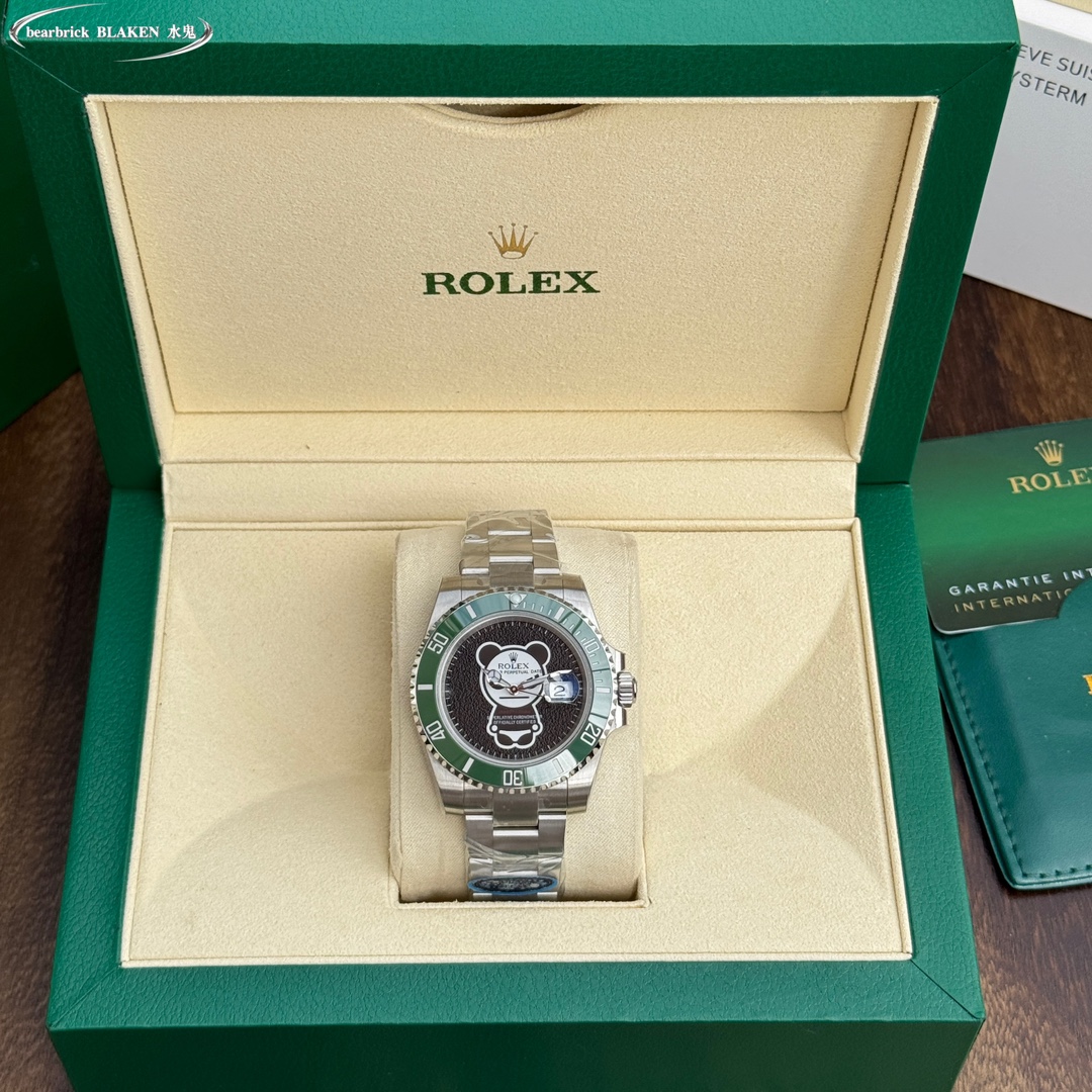 Rolex Submariner Bearbrick - Themed Dial Green Cerachrom Bezel Stainless Steel Watch, 40mm, Calibre 3235 Movement
