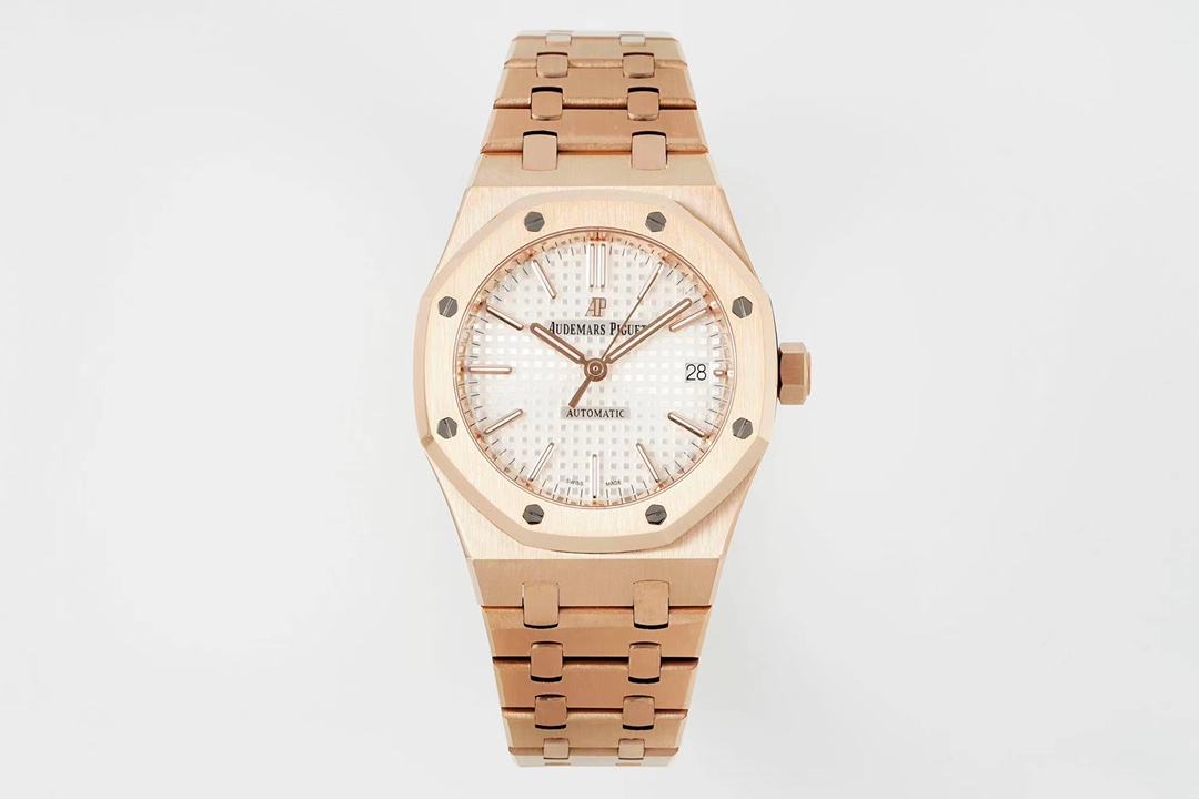 Audemars Piguet Royal Oak Silver Tapisserie Dial 18K Rose Gold Watch, 37mm, Calibre 3120 Movement