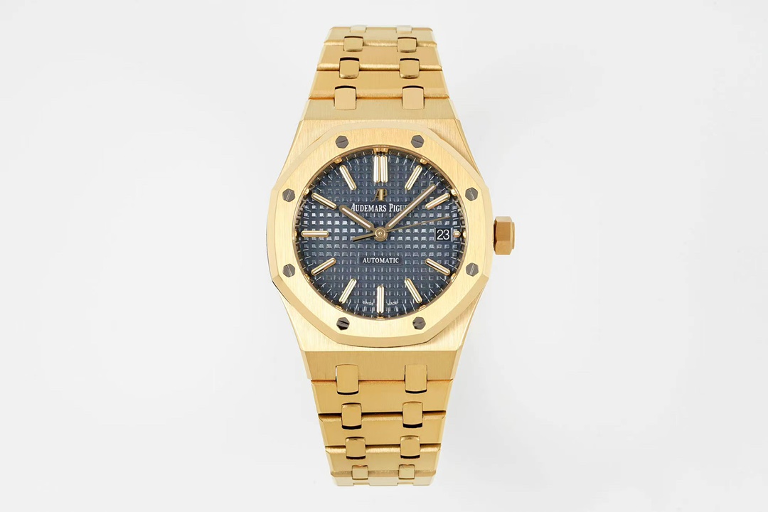 Audemars Piguet Royal Oak Blue Tapisserie Dial 18K Yellow Gold Watch, 37mm, Calibre 3120 Movement