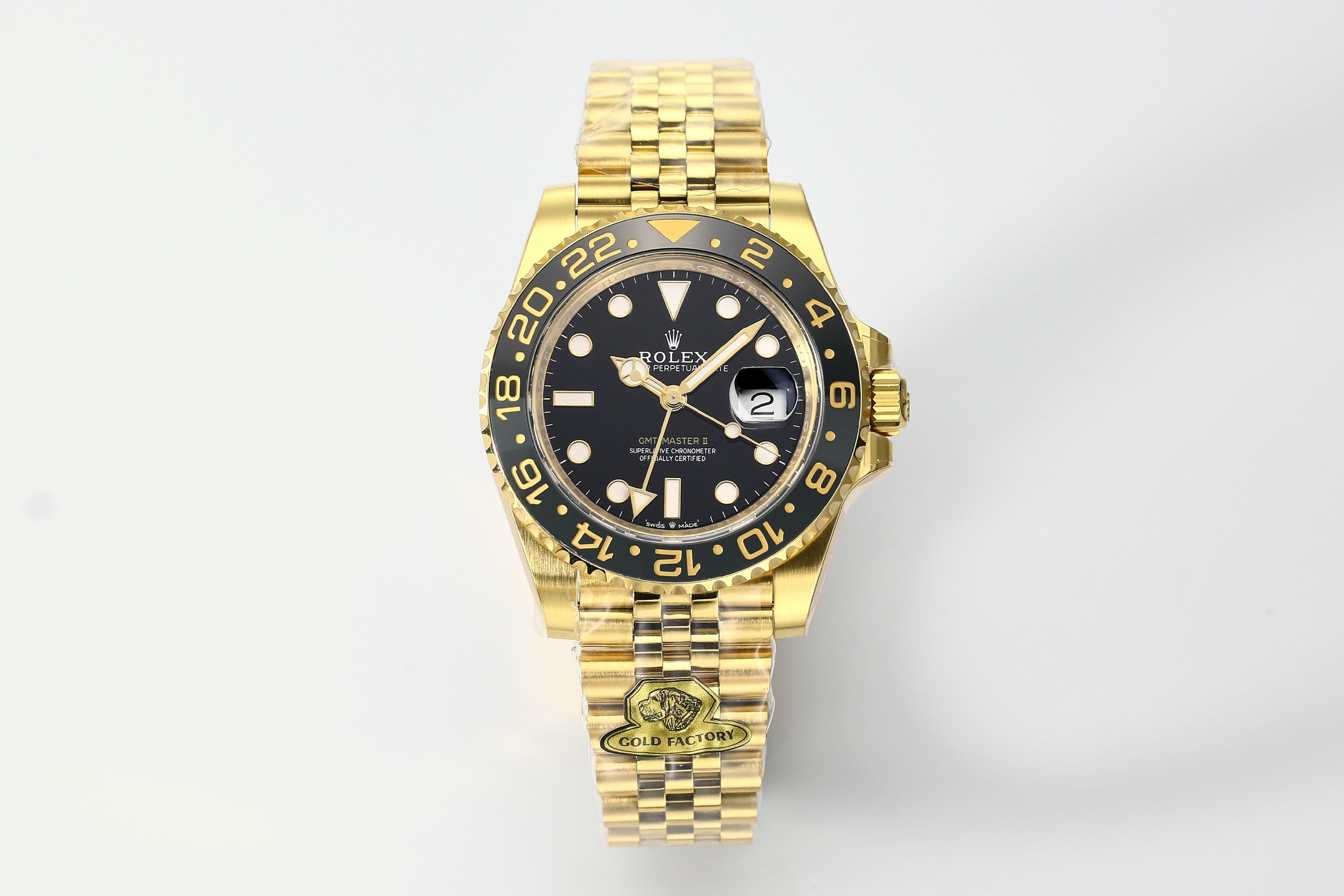 Rolex GMT - Master II Black Dial Black Ceramic Bezel 18K Gold Jubilee Bracelet Automatic Watch