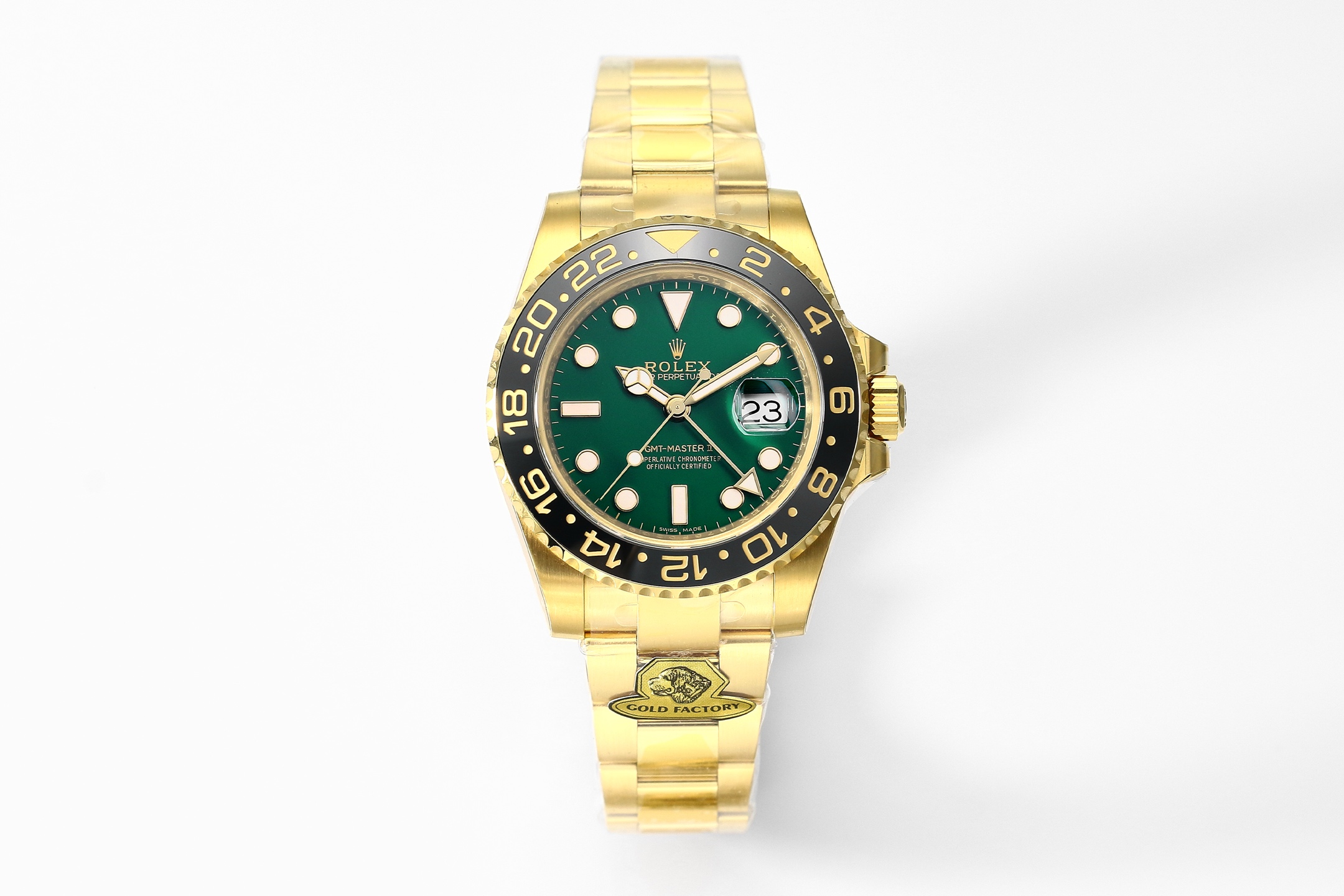 Rolex GMT - Master II Green Dial Black Ceramic Bezel 18K Gold Automatic Watch