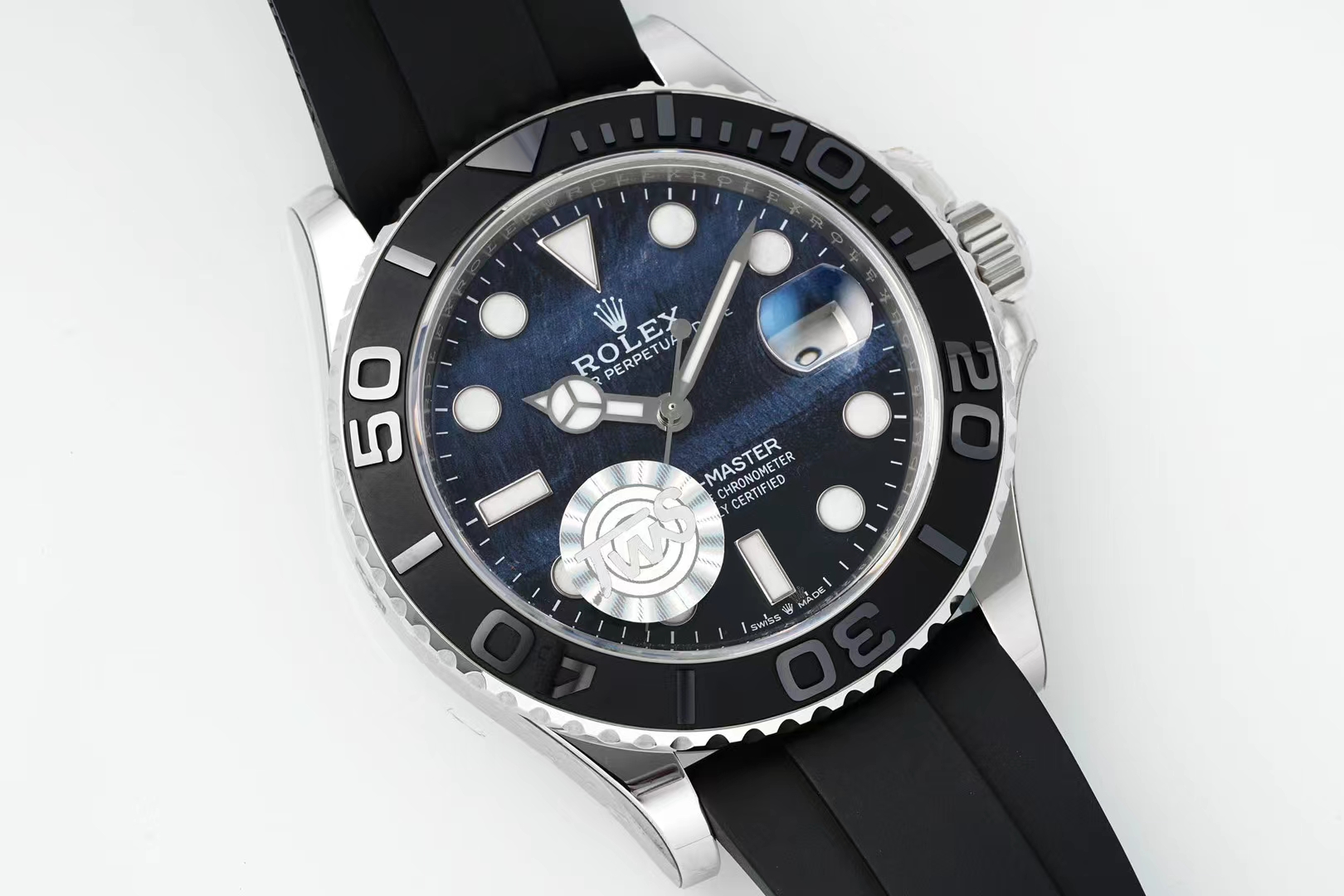 Rolex Yacht - Master Blue Dial Black Ceramic Bezel Black Rubber Strap Automatic Watch
