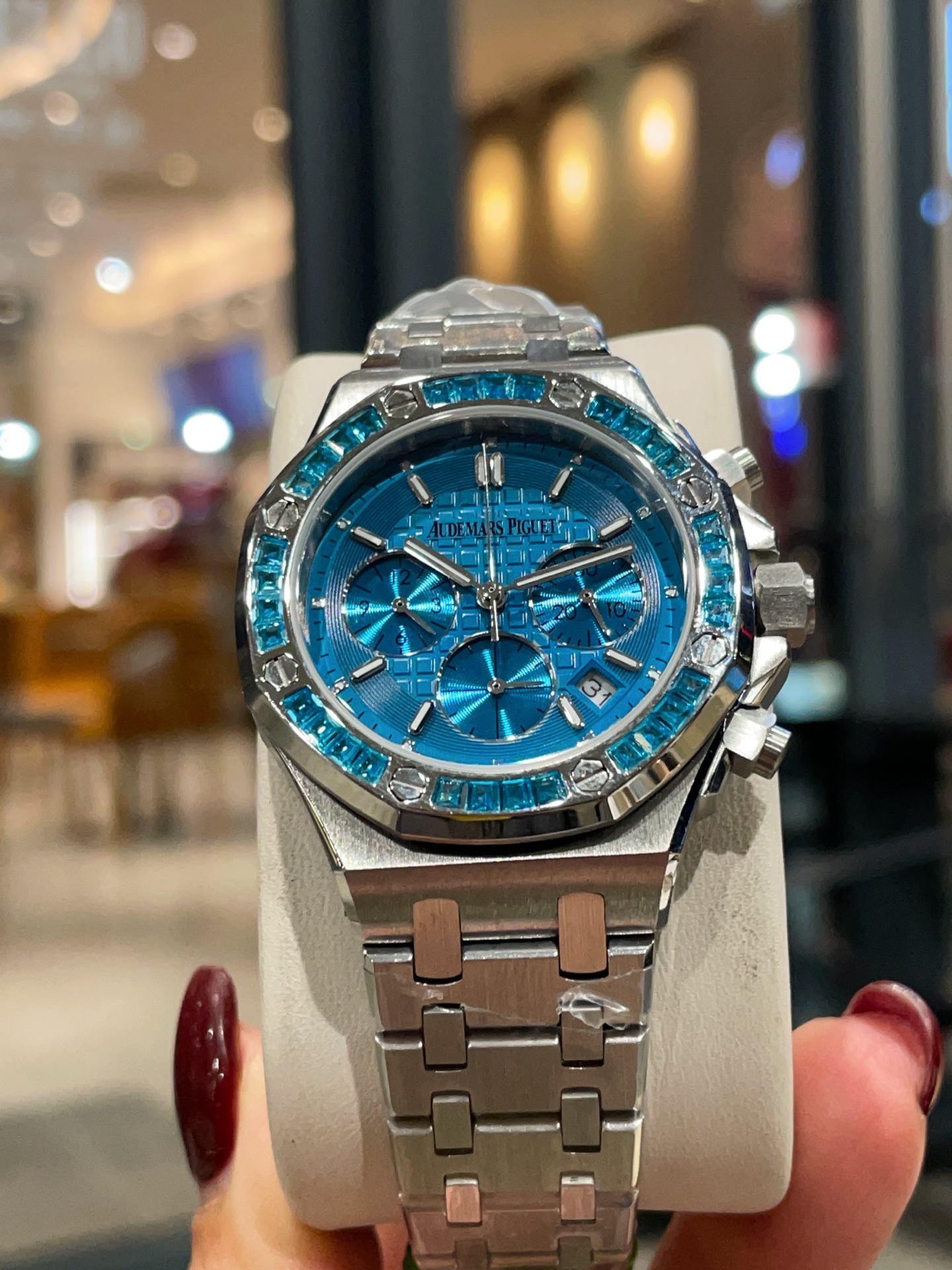 Audemars Piguet Royal Oak Blue Dial Chronograph Watch, Blue Gem - Set Bezel, Stainless Steel Bracelet