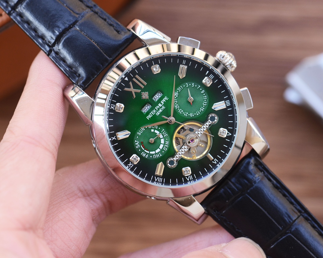 Patek Philippe Complicated Dial Automatic Mechanical Watch, Alligator Leather Strap