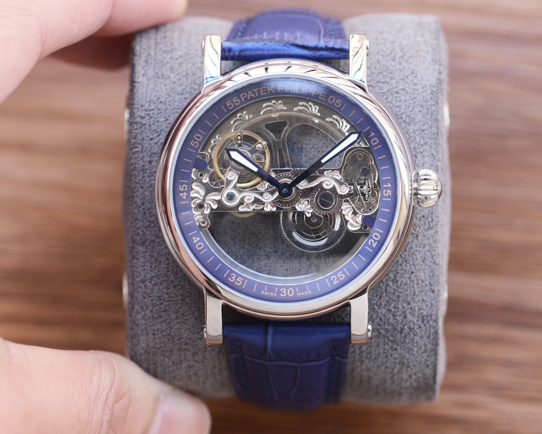 Patek Philippe Skeleton Dial Automatic Mechanical Watch, Alligator Leather Strap